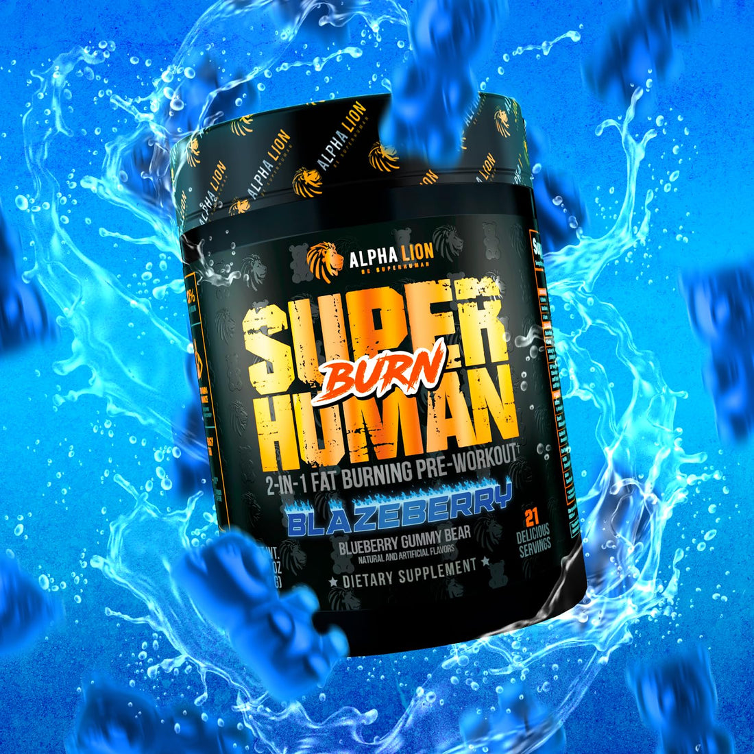 ALPHA LION Superhuman Burn 2-in-1 Metabolism Booster Pre Workout, Weight Loss Supplement, Appetite Suppressant, Fat Loss Support, Energy & Focus Powder (21 Servings, Blue Gummy Bear Flavor)