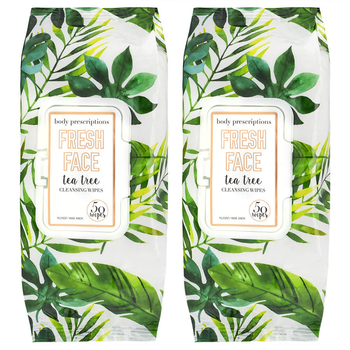 Body Prescriptions - 2 Pack (60 Count Each) Fresh Face Tea Tree Facial Cleansing Wipes