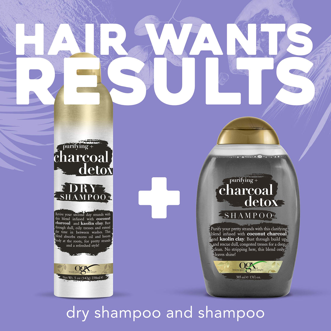 OGX Purifying + Charcoal Detox Dry Shampoo Spray with Activated Charcoal & Kaolin Clay for Fresh Full Hair, Dry Shampoo to Absorb Excess Oil & Revive Dull Second-Day Hair, 5 Ounce