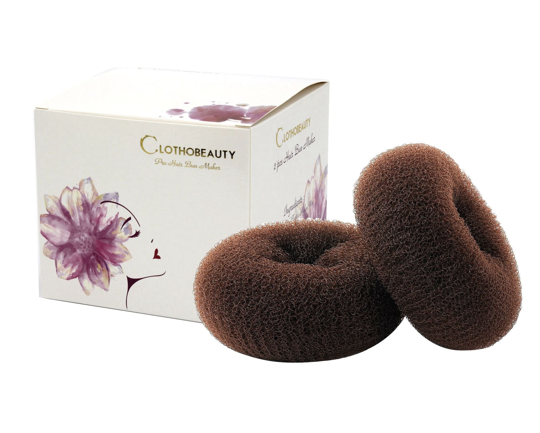 CLOTHOBEAUTY 2 pieces Extra Large Size Hair Bun Donut Maker, Ring Style Bun, Women Chignon Hair Donut Buns Maker, Hair Doughnut Shaper Hair Bun maker (4.3 in. For Thick and Long Hair) (Brown)