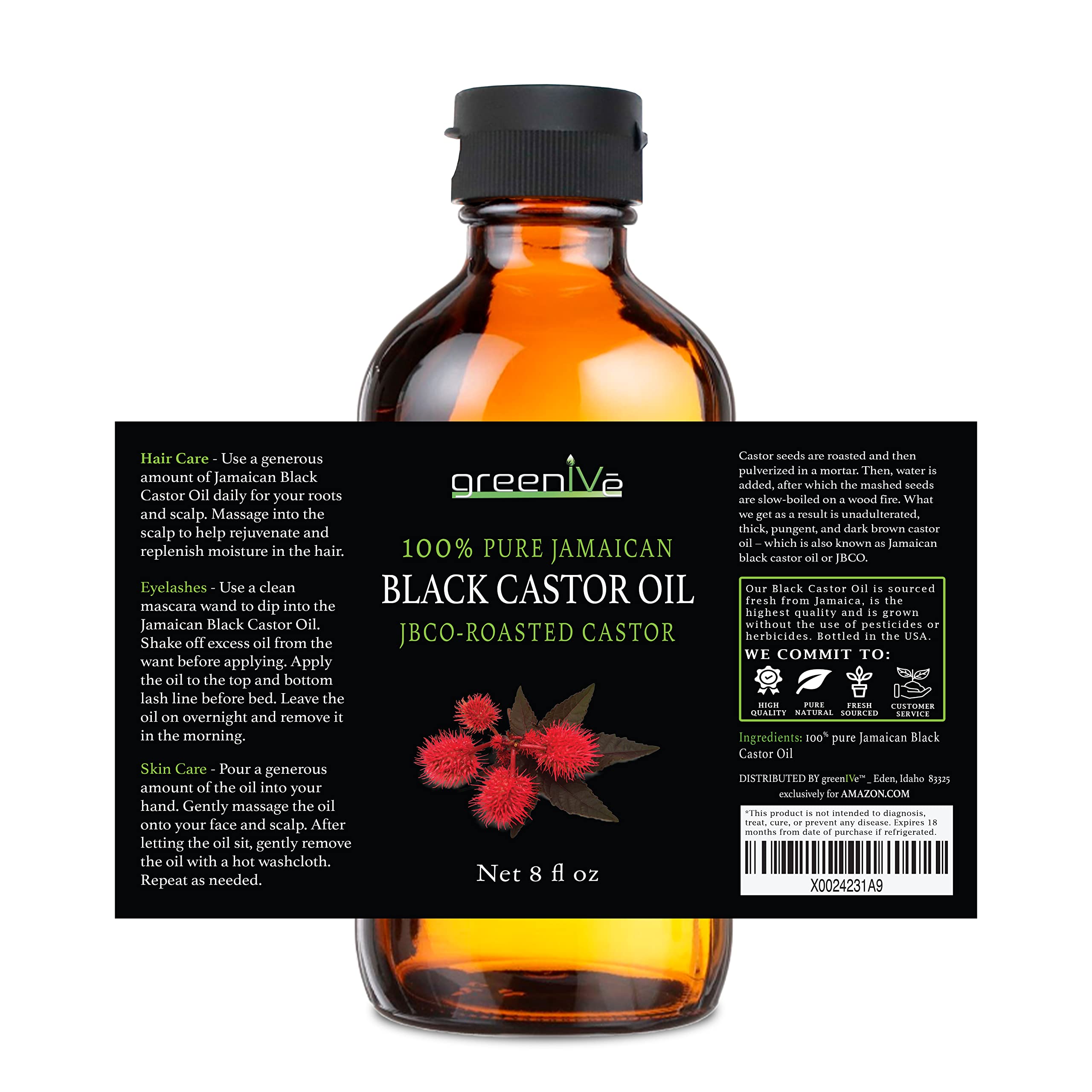 GreenIVe - Jamaican Black Castor Oil - 100% Pure - Exclusively on Amazon (8 Ounce)
