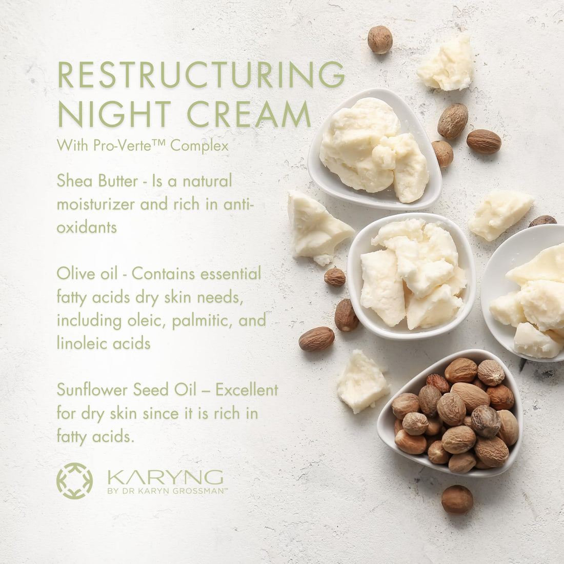 Restructuring Night Cream by KARYNG - Sensitive Skin Care Night Moisturizer with Natural Ingredients and Pro-Verte Technology - Reduces the Appearance of Lines & Wrinkles - Paraben Free - 1.7 oz/50ml