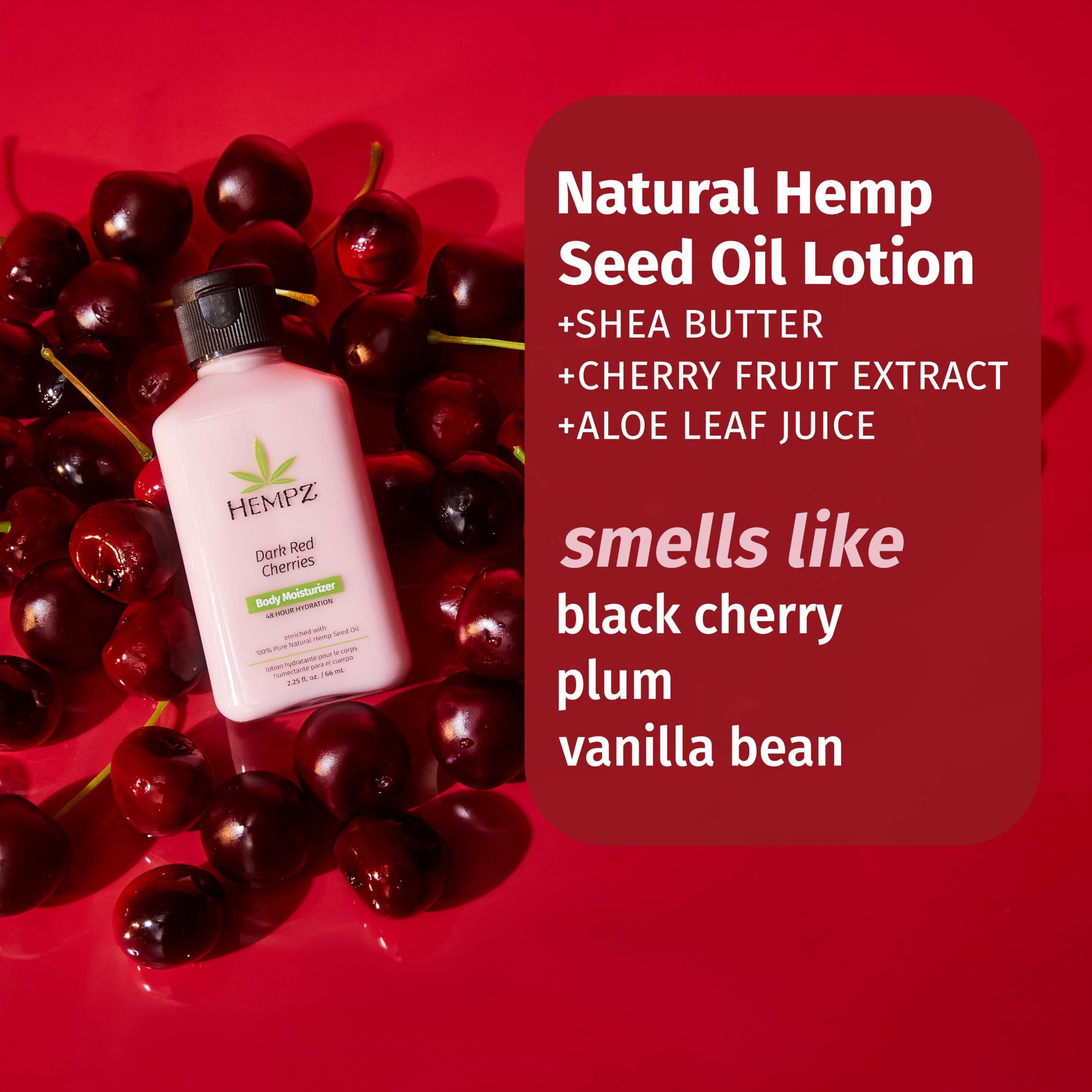 Hempz Mini Dark Red Cherries Lotion, Ultra Hydrating Moisturizer for Body, Hands and Feet 2.25 oz.