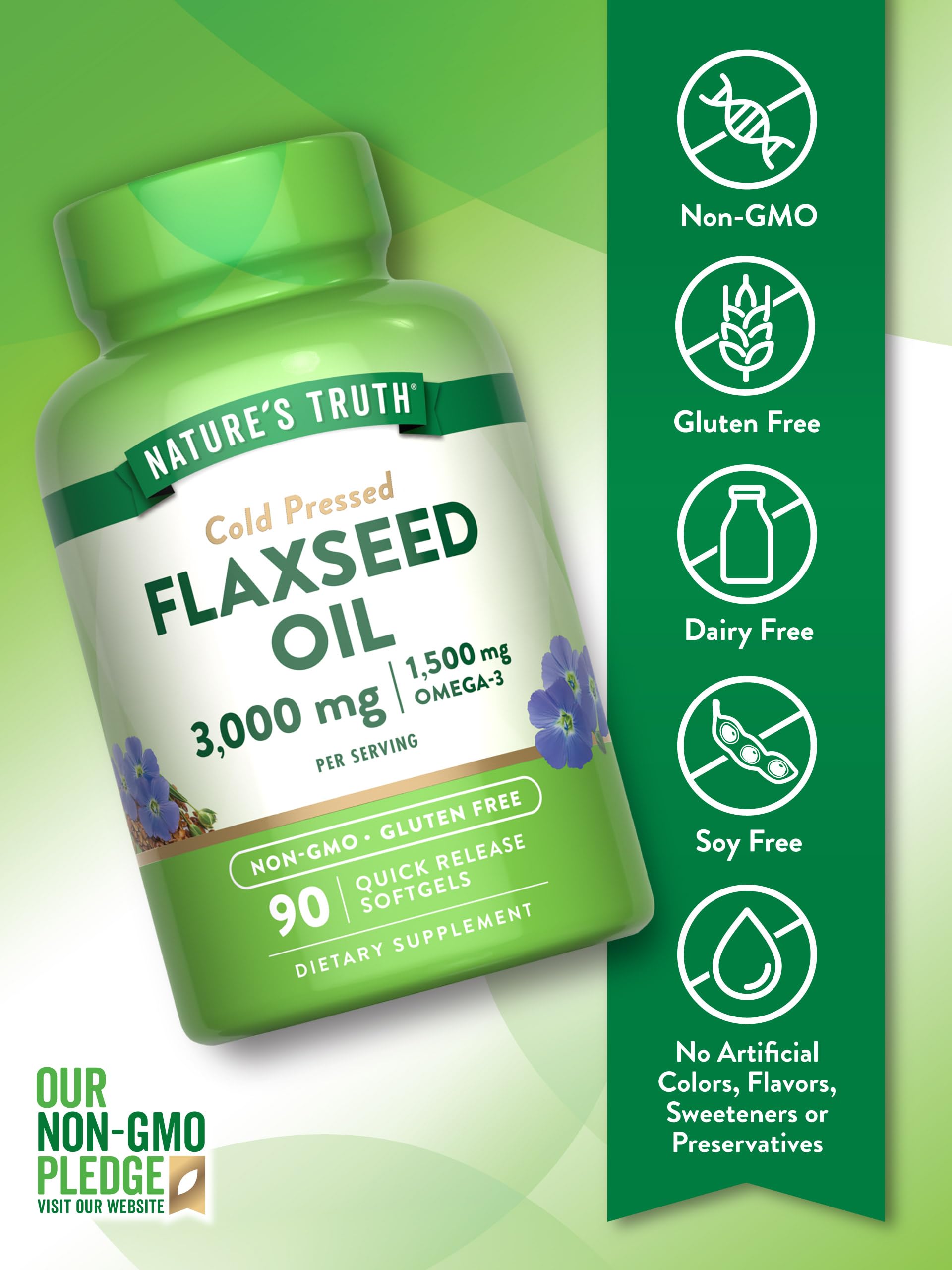Nature's Truth Flaxseed Oil Softgels | 90 Count | Cold Pressed, Non-GMO & Gluten Free Supplement