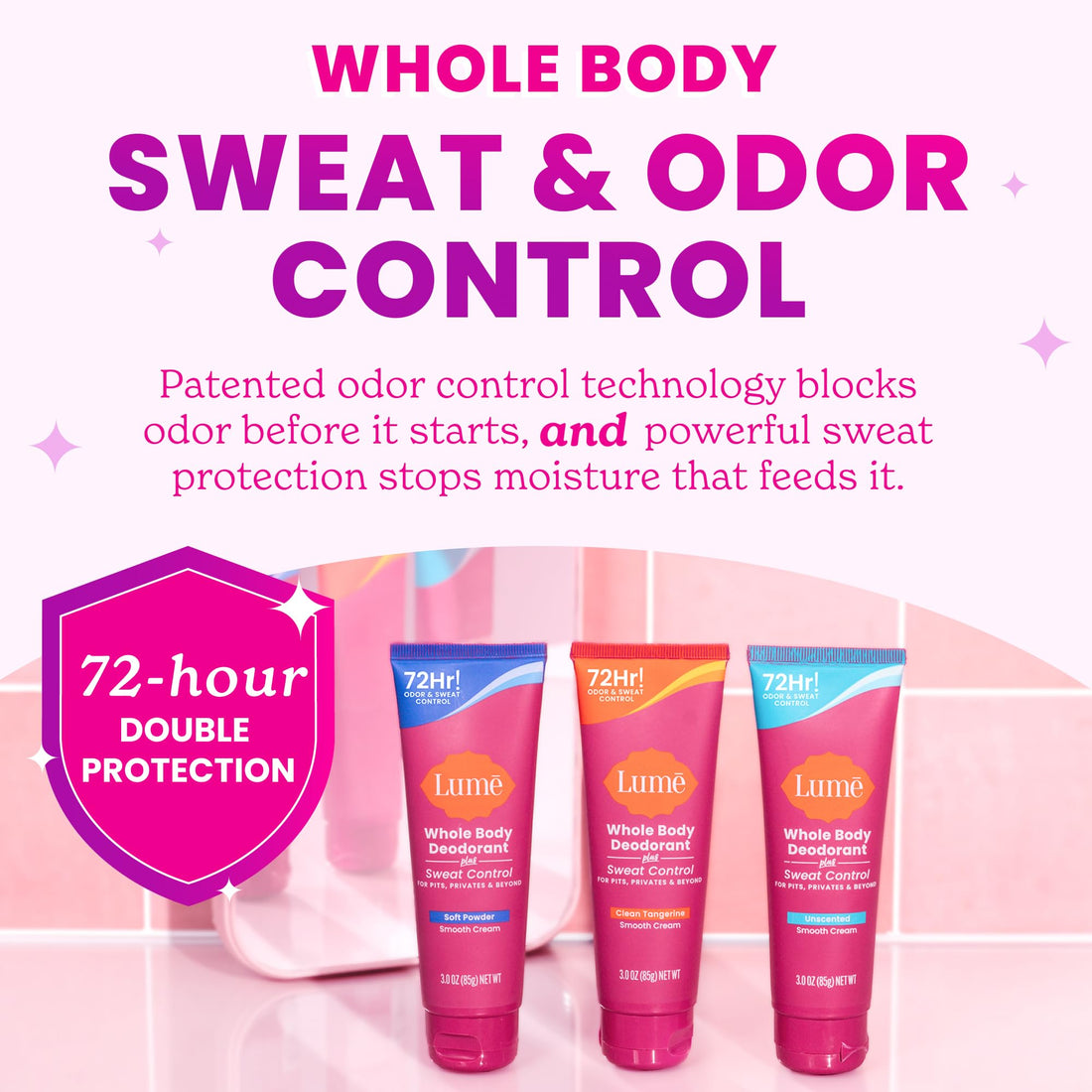 Lume Whole Body Deodorant Plus Sweat Control - Smooth Cream Tube - 72 Hour Odor And Sweat Control - Baking Soda Free, Skin Loving - 3.0 ounce (Pack of 2) (Clean Tangerine)