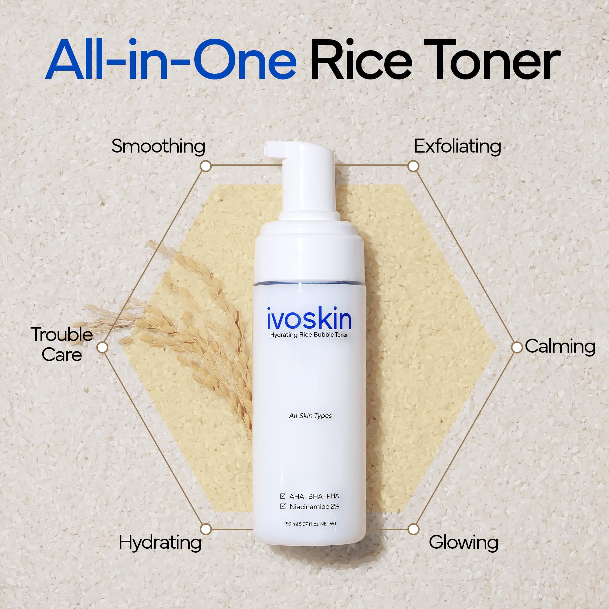 IVOSKIN Rice Milky Bubble Toner - Hydrating, Glowing Skin - Sensitive Skin - Niacinamide & Rice Extract (5.07fl.oz / 150ml)