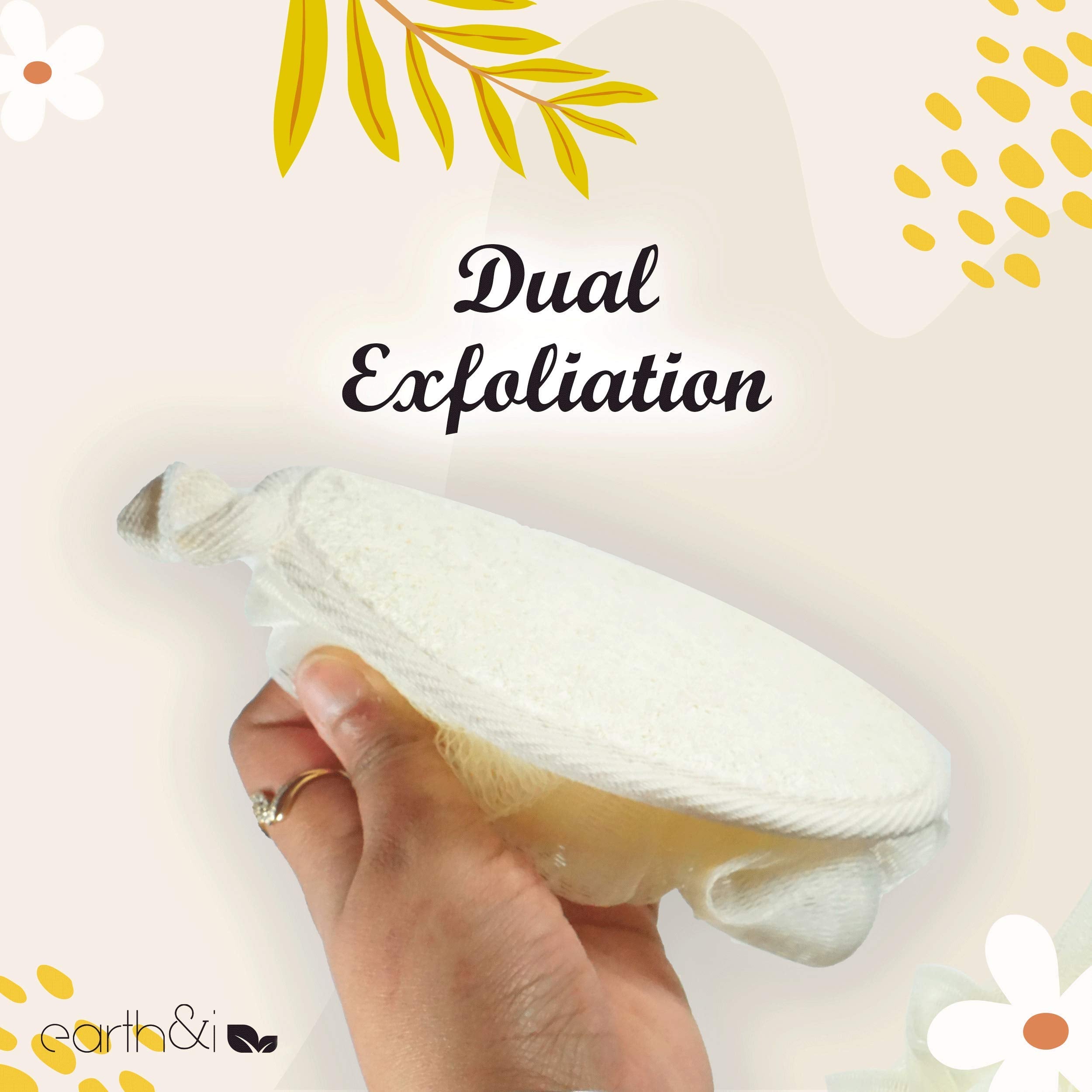 Earth & I - 1pc Dual Sided Exfoliating Loofah, Two-Sided Sponge for Fast and Effective Deep Cleaning, lofa, lufas
