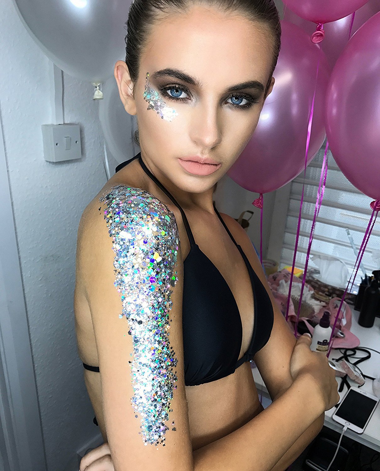 KARIZMA Holographic Silver Body Glitter. 30g Chunky Face Glitter, Hair Glitter, Eye Glitter and Body Glitter for Women. Rave Glitter, Festival Accessories, Cosmetic Glitter Makeup. Loose Glitter Set