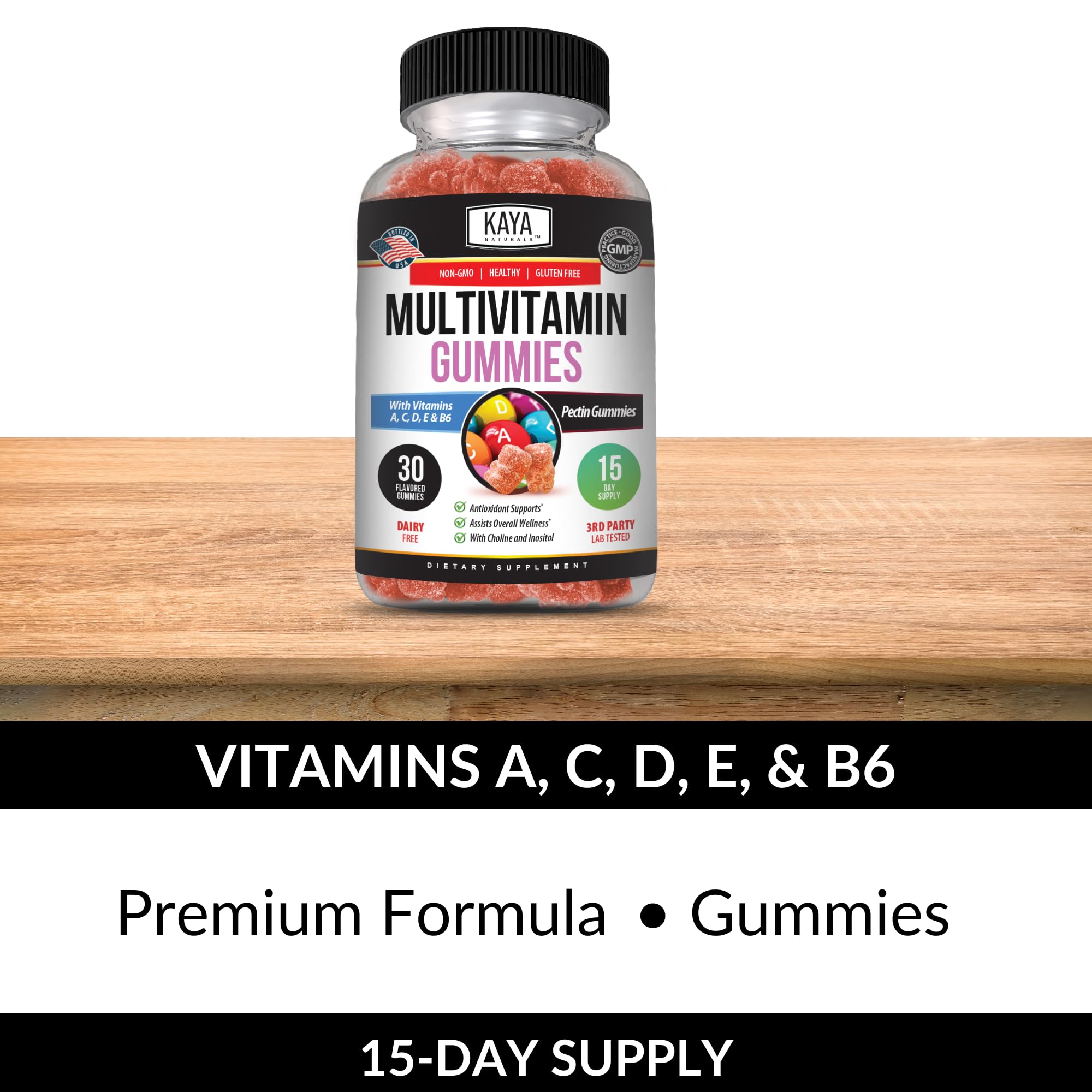 Kaya Naturals Adult Multi Vitamin Gummy, Biotin, Vitamin A, B-12, C & E, Including Zinc, Folic Acid, Strawberry Flavor - Gluten-Free Multivitamins Sweet Adult Gummies