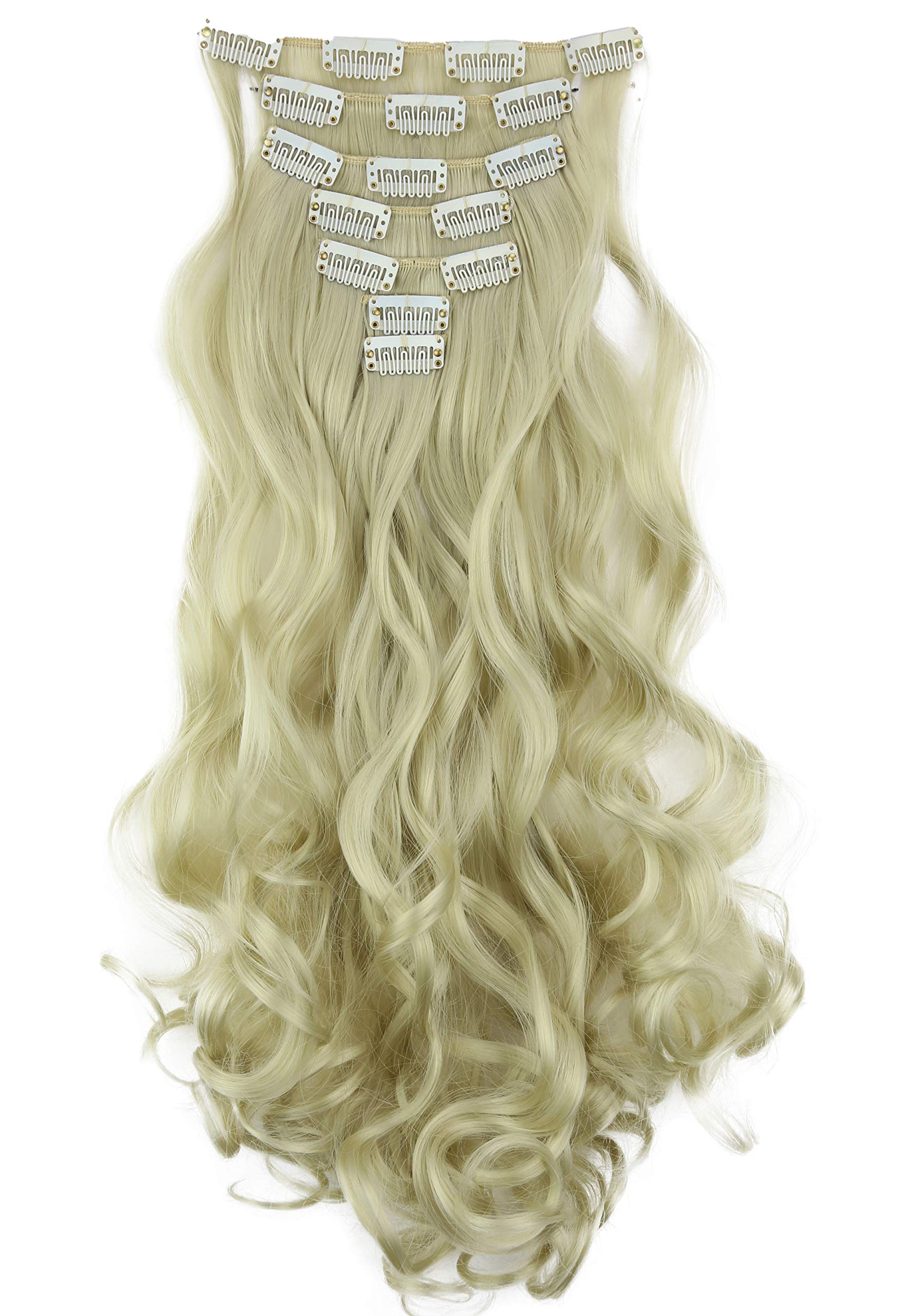 Light blond # 88 CE8d-1 : PRETTYSHOP XXL Full Head Set 7 pcs 24 Clip In Hair Extensions Hairpiece Wavy Heat-Resisting Light blond # 88 CE8d-1