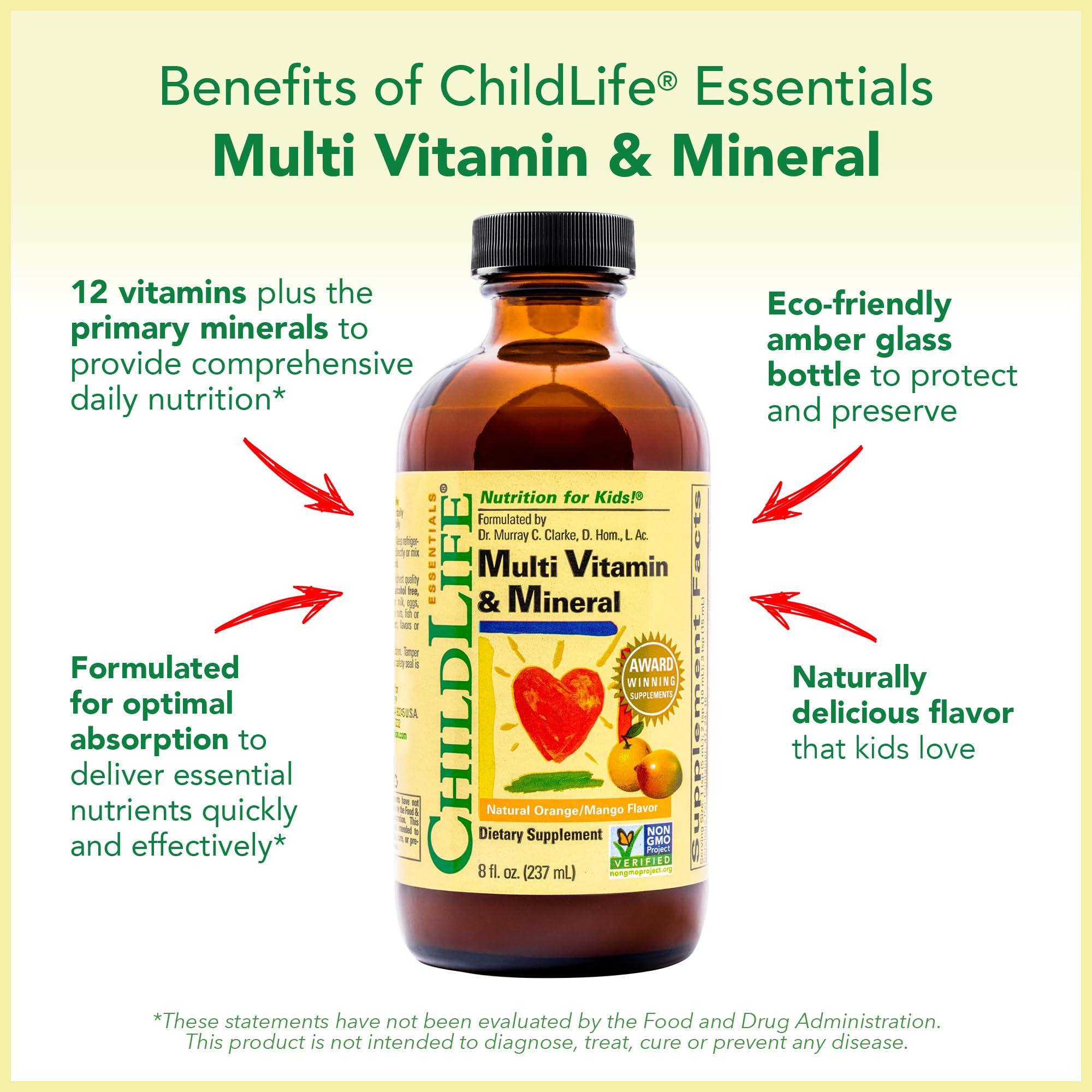 CHILDLIFE ESSENTIALS Kids Multivitamin & Mineral - Kids Vitamins, Liquid Multivitamin for Kids, Toddler Multivitamins, Liquid Vitamins, Baby Multivitamin - Natural Orange & Mango, 8 Fl Oz (Pack of 1)