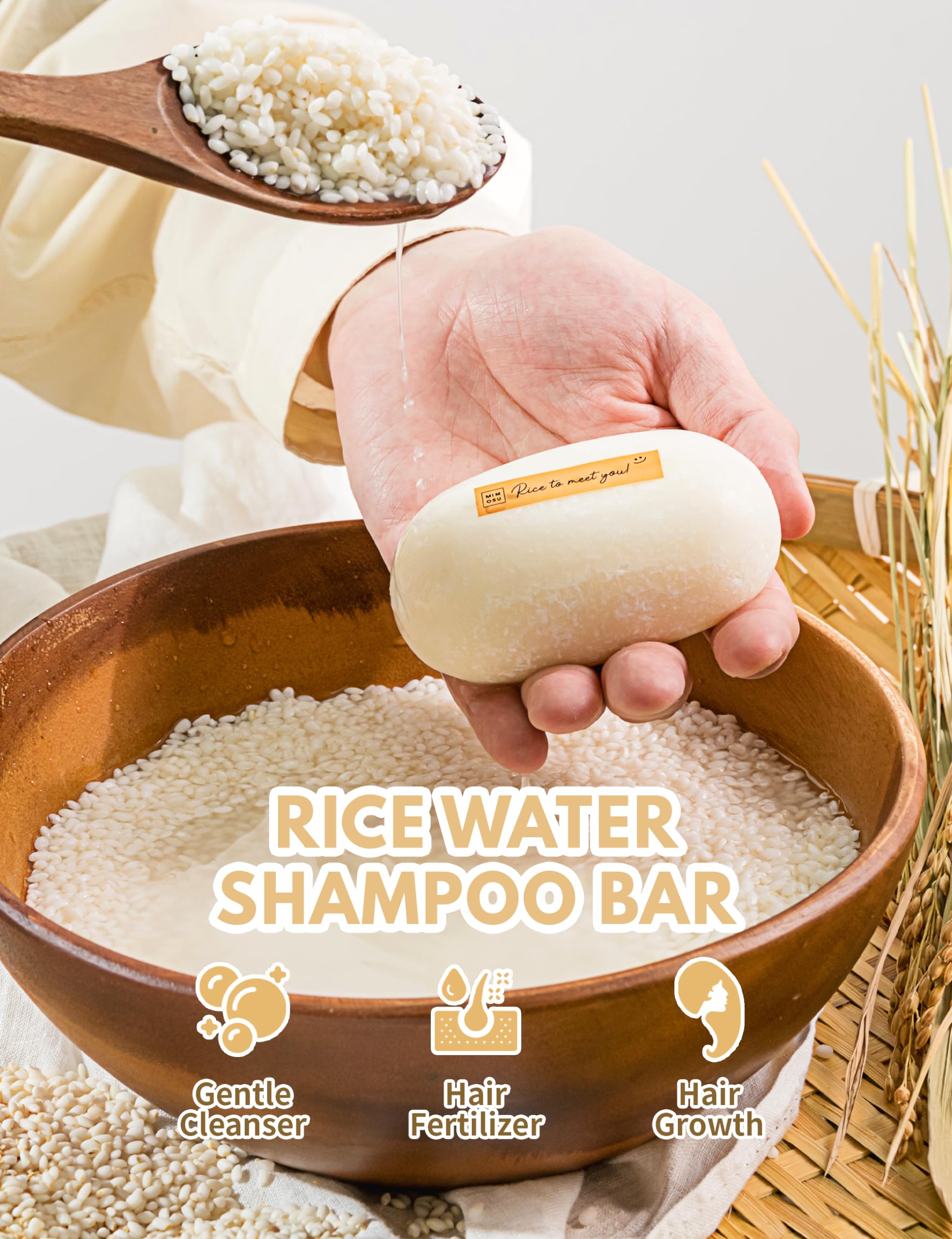 mimosu Rice Water Shampoo and Conditioner Set for Hair Growth, Apple Cider Vinegar Rinse, Sulfate-Free, Strengthens and Thickens, Korean Hair Care Product