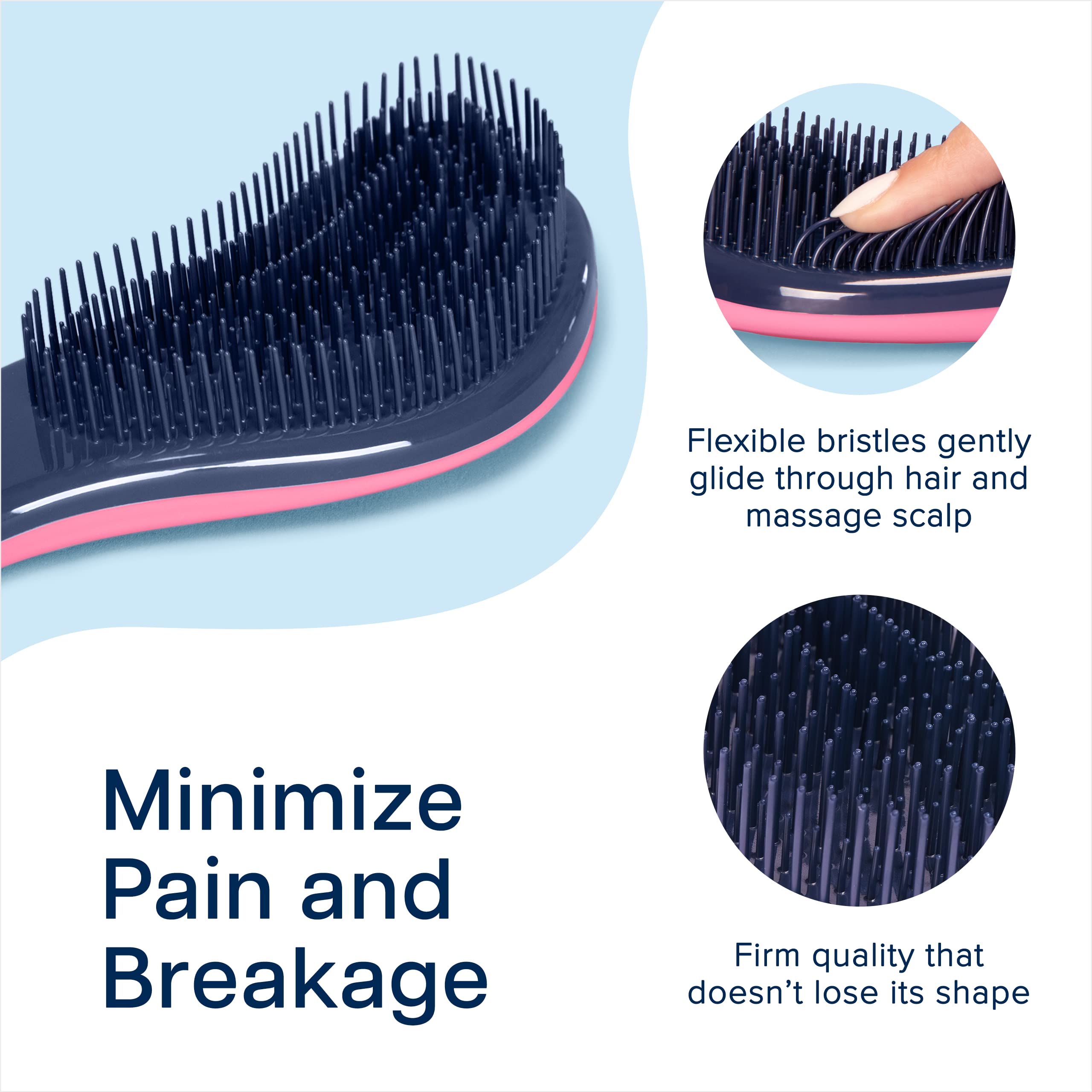 Detangling Brush By Crave Naturals - Glide Thru Detangling Brush Works As a Detangler for Thick, Thin, Curly, Fine, Natural, Color Treated, Damaged, Wet or Dry Hair - No More Tangle - Adults & Kids - Gentle As a Comb - Pink and Black Color - LIFETIME