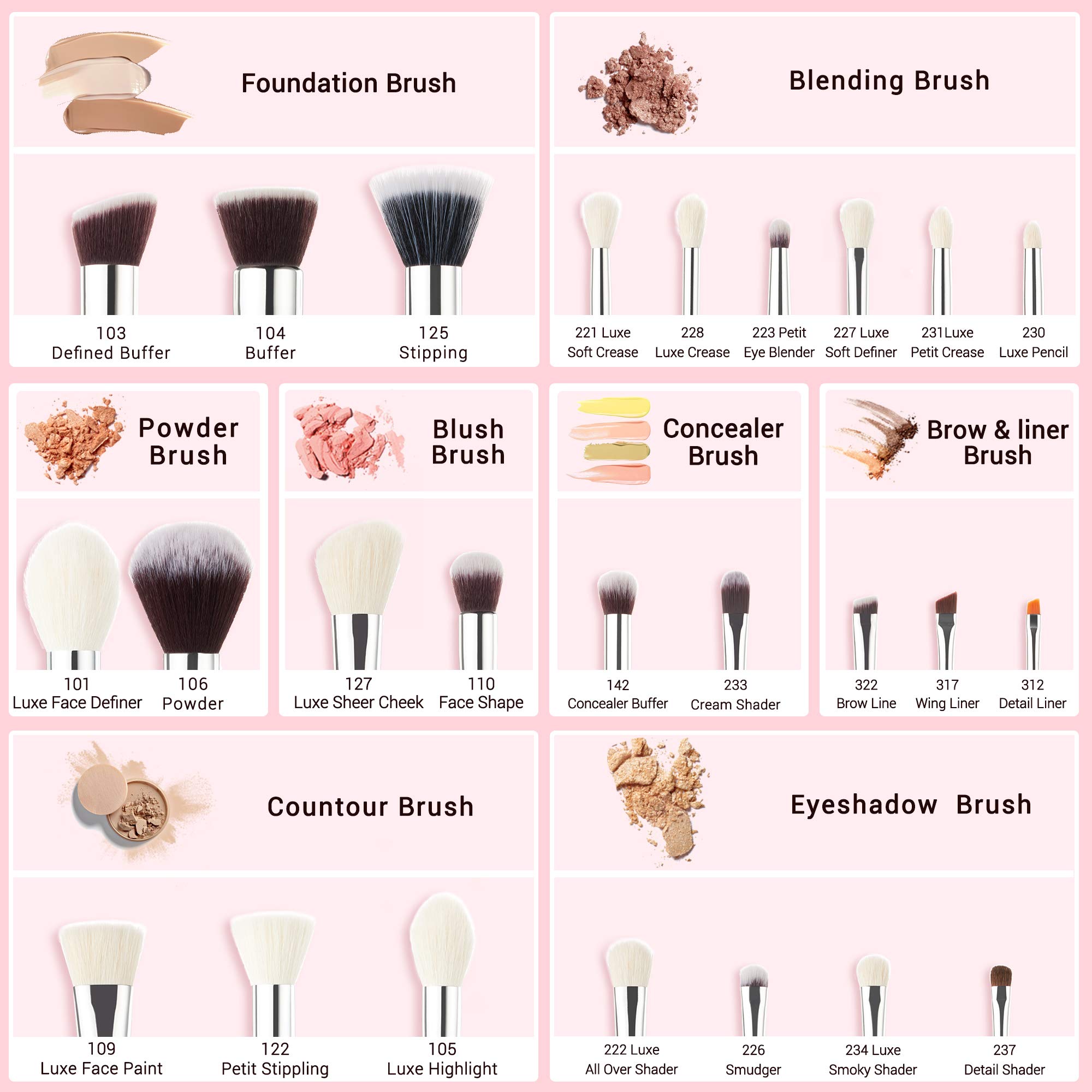 Jessup Brand 25pcs Professional Makeup Brush set Beauty Cosmetic Foundation Power Blushes eyelashes Lipstick Natural-Synthetic Hair Brushes set (Rose Carmine/Silver)