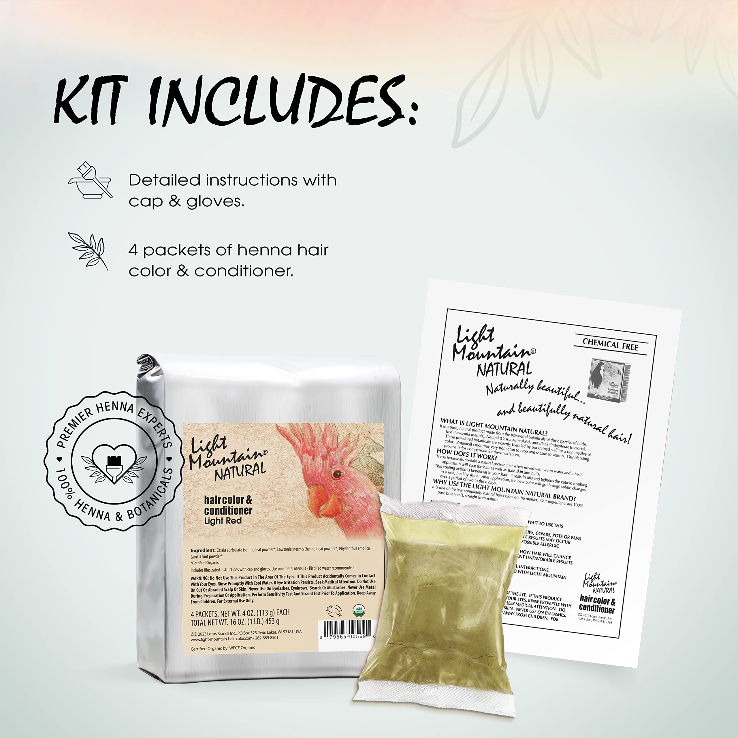 Light Mountain Natural Bulk Hair Color and Conditioner, Light Red, 16 Ounce