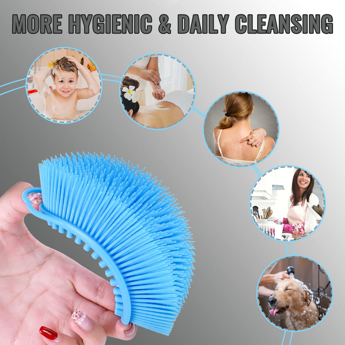 Silicone Loofah Exfoliating Body Scrubber Set of 3 Soft Bath Sponge/Shower Brush for Sensitive Kids Women Men All Kinds of Skin (Black/Gray/Blue)