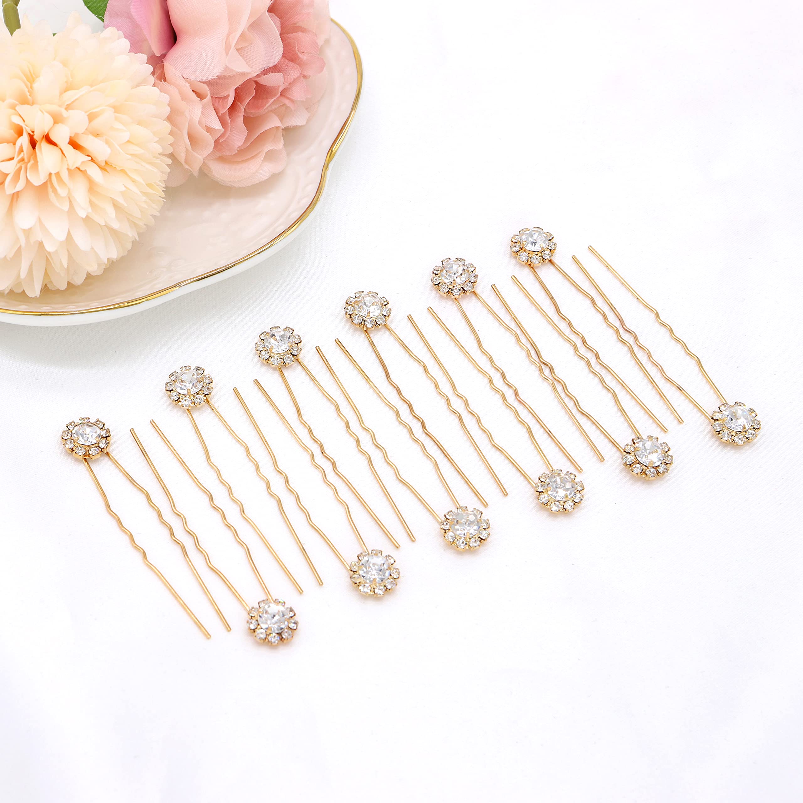 Ammei Crystal Bridal Hair Pins Clips Wedding Hair Accessories Hair Set Jewelry With Rhinestone For Brides and Bridesmaids Set Of 12 (Rose Gold)