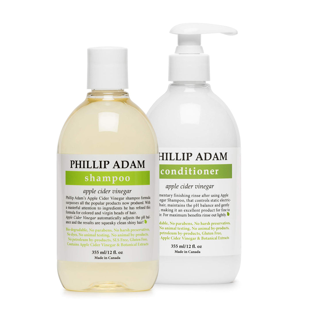 Phillip Adam Apple Cider Vinegar Shampoo and Conditioner Set for All Types of Hair - Sulfate Free - pH Balancing - 12 Ounce Each