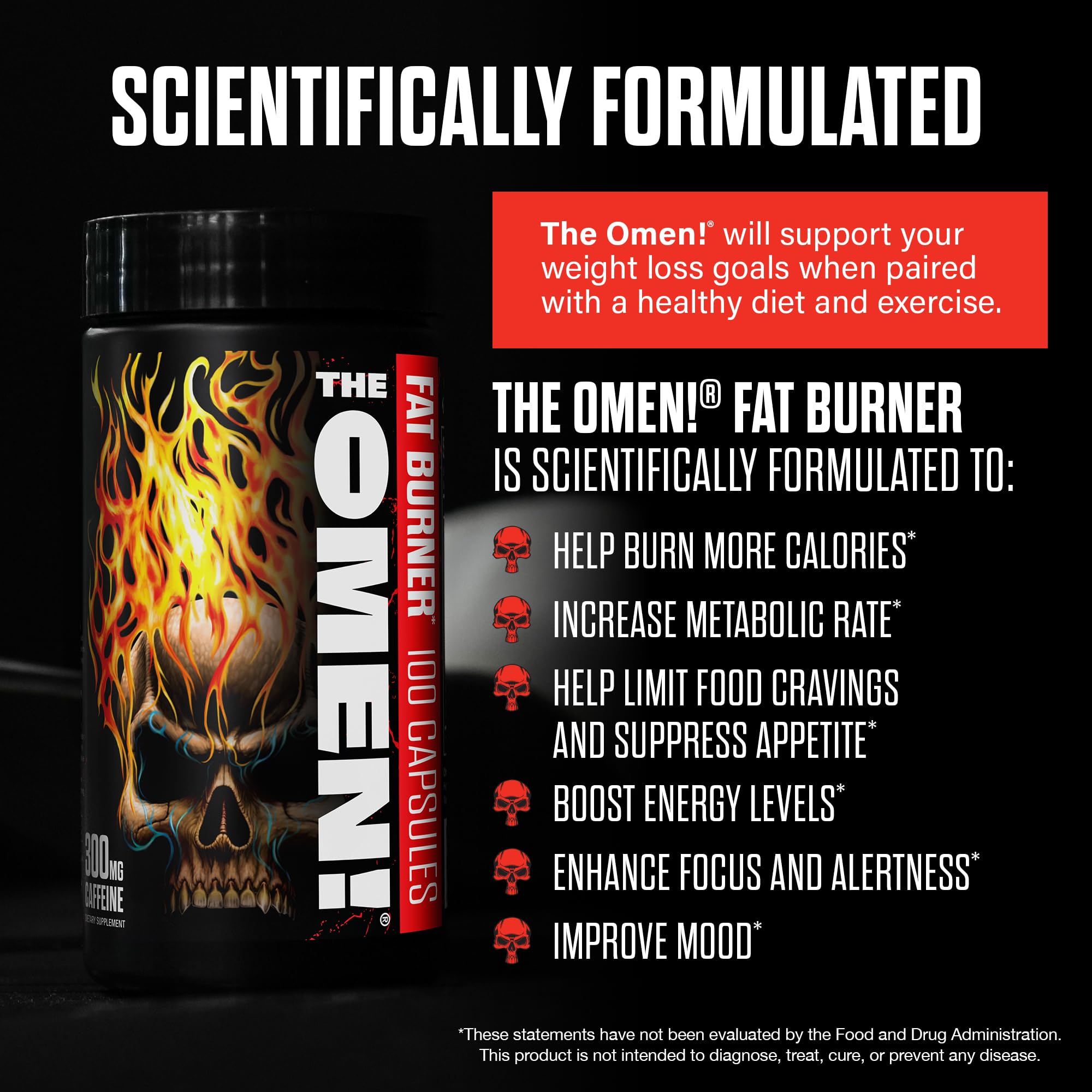 JNX SPORTS The Omen! Thermogenic Fat Burner – Dietary Supplement for Men & Women with L Carnitine | Appetite Suppressant & Metabolism Booster | 100 Capsules