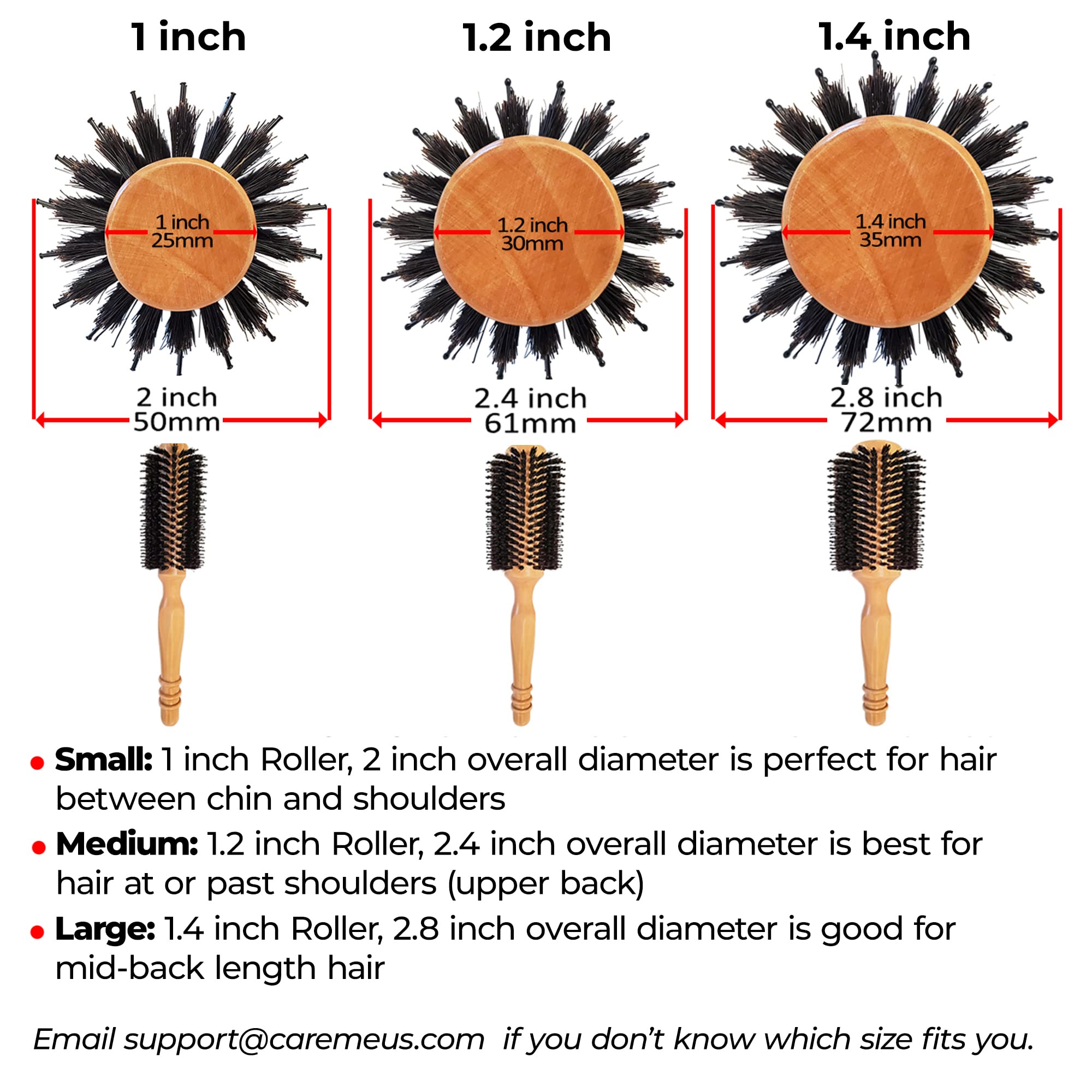 Boar Bristle Wood Round Brush for Women Blow-drying | Curling Bangs or Short Hair for Salon-Like Blowouts, Small Round Hair Brush with 1 Diameter Roller, 2 Including Bristles