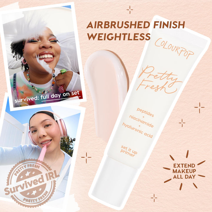 ColourPop Pretty Fresh Airbrush Makeup Primer - Hydrating, Gel-Cream Face Primer & Pore Minimizer with Peptides, Niacinamide & Hyaluronic Acid - Vegan & Cruelty-Free - Set It Up (1 Fl Oz)
