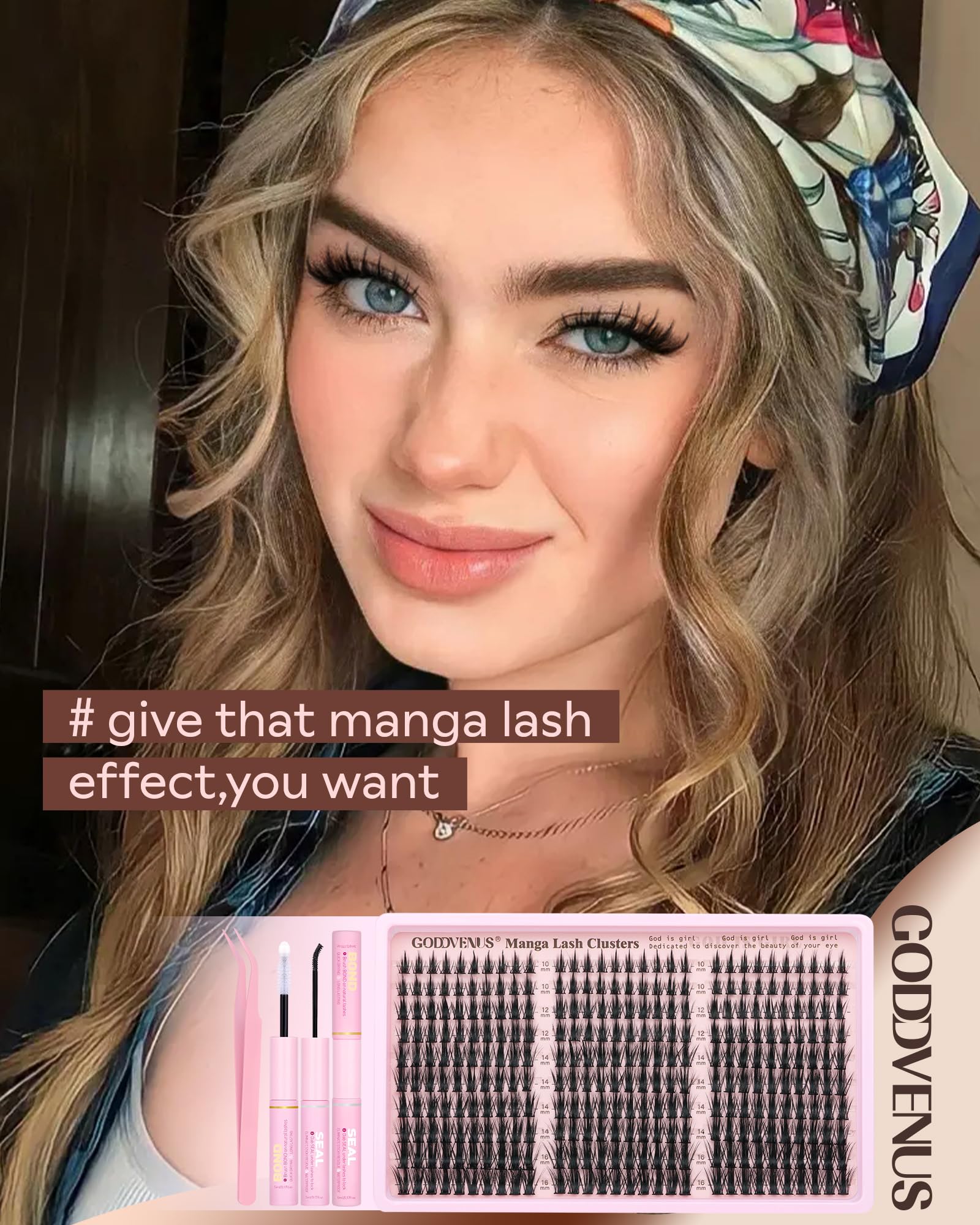Goddvenus Manga Lash Clusters Kit Natural 300 Pcs Cluster Eyelash Extensions Kit Wispy Fairy Fluffy Eyelash Clusters Anime Cosplay Individual Lash Extensions Kit CC Curve 10-16mm