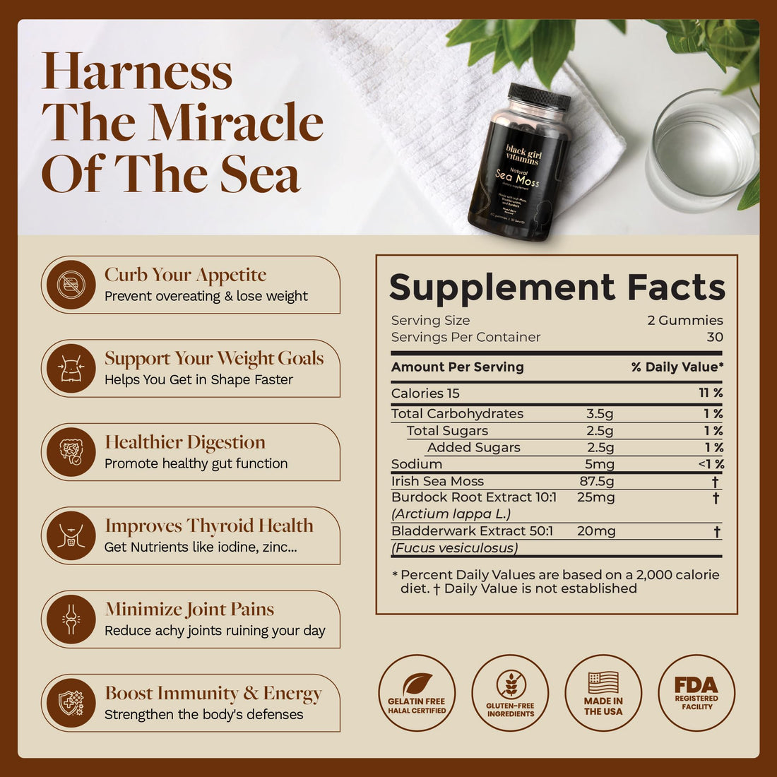 Black Girl Vitamins | Sea Moss Gummies - Irish SeaMoss with Bladderwrack & Burdock - 60 Count