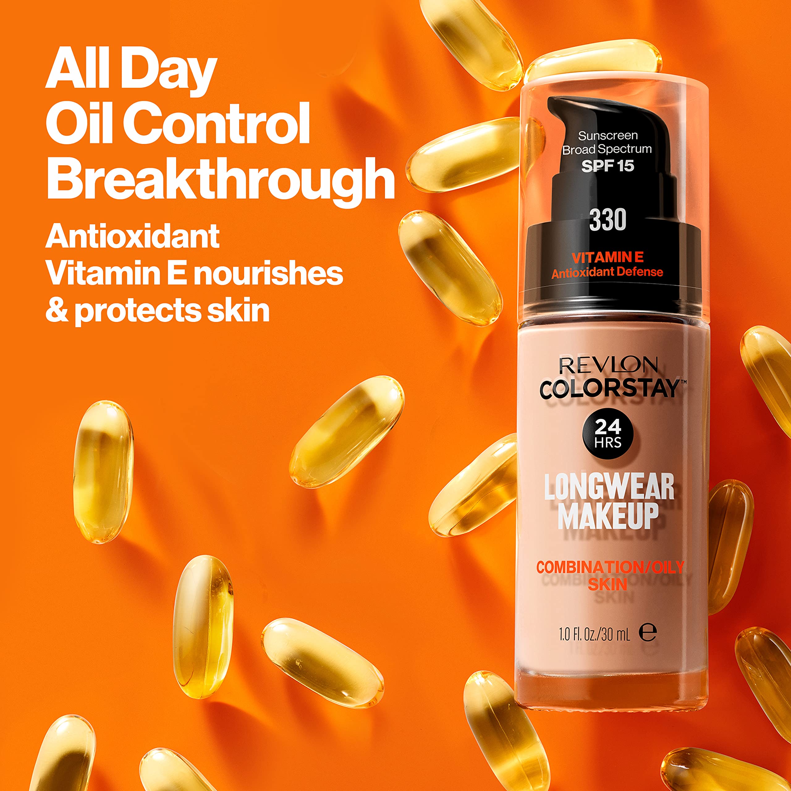 Revlon ColorStay Liquid Foundation Makeup for Combination/Oily Skin SPF 15, Longwear Medium-Full Coverage with Matte Finish, Fresh Beige (250), 1.0 oz