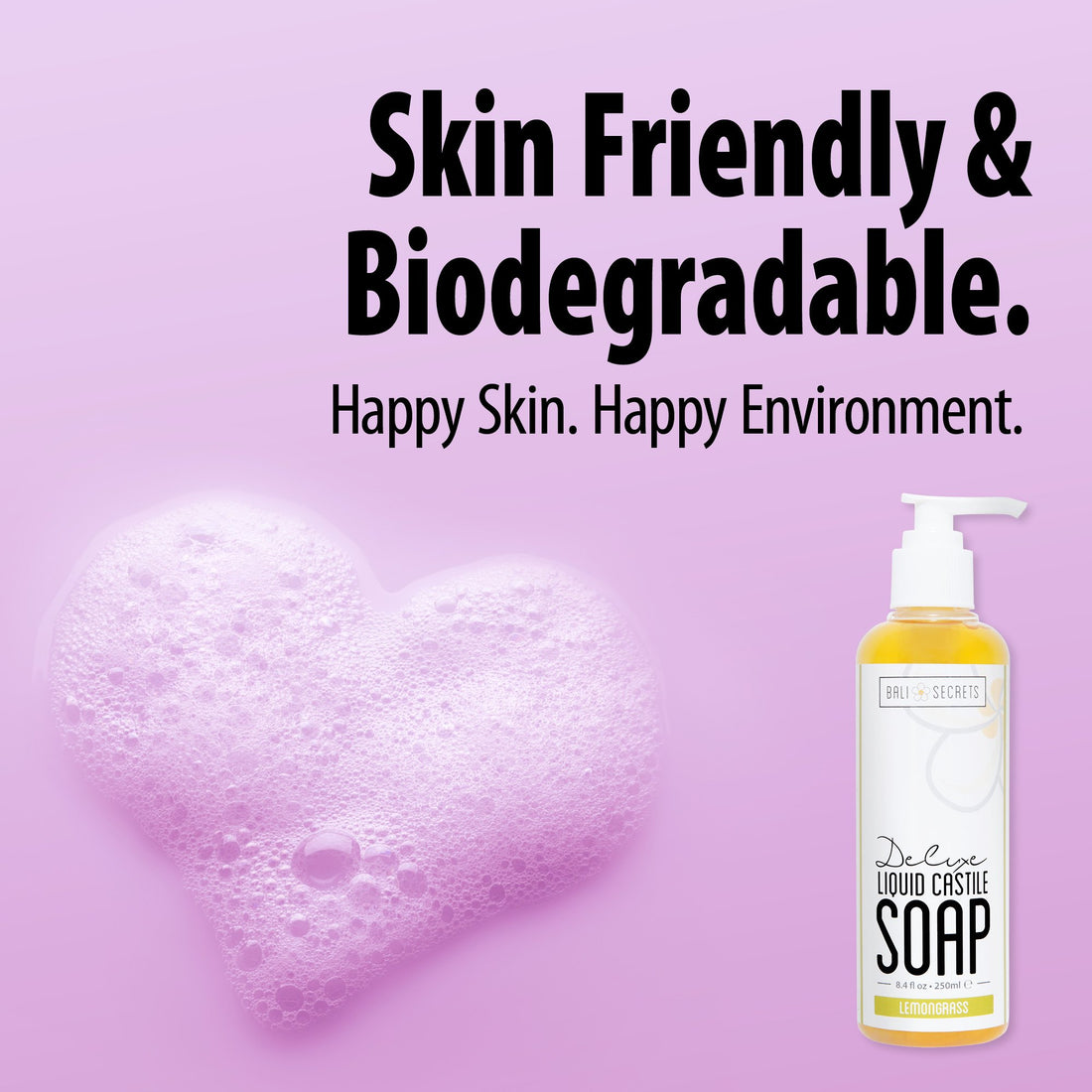 Bali Secrets Deluxe Liquid Castile Soap - Lemongrass - All Natural Ingredients - Vegan - Made with Premium Oils - Biodegradable - For Body & Face - Handcrafted in Small Batches