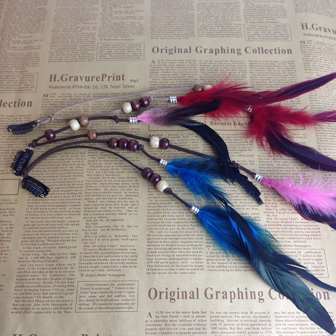 Set of 6 Handmade Boho Hippie Hair Extensions with Feather Clip Comb Hairpin Headdress DIY Accessories for Women Lady Girls