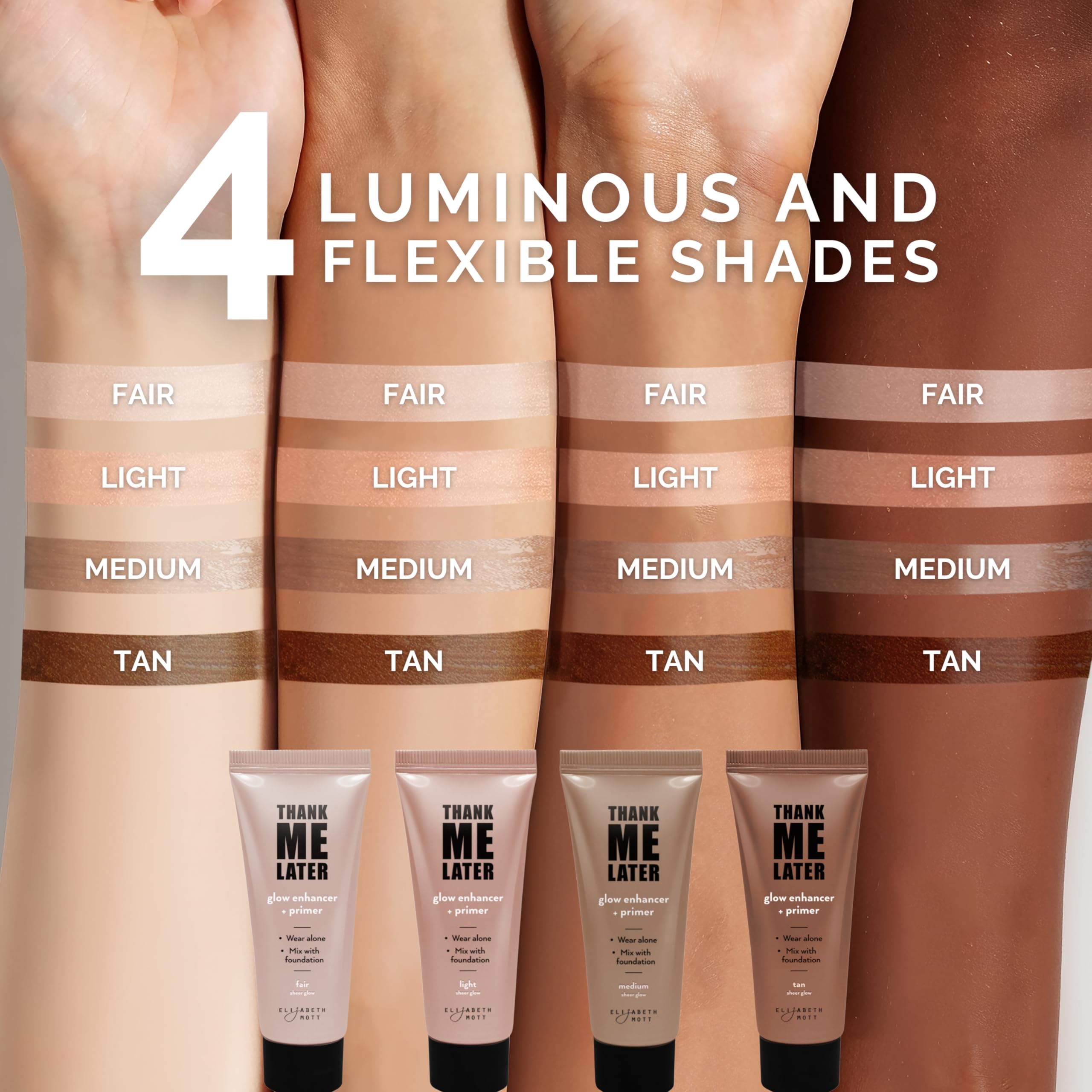 Elizabeth Mott Thank Me Later Glow Enhancer & Primer – Dermatologist & Allergy Tested – Illuminating Makeup Base & Highlighter for a Natural Glow – Vegan, Cruelty-Free - Light Sheer Glow Shade, 30g