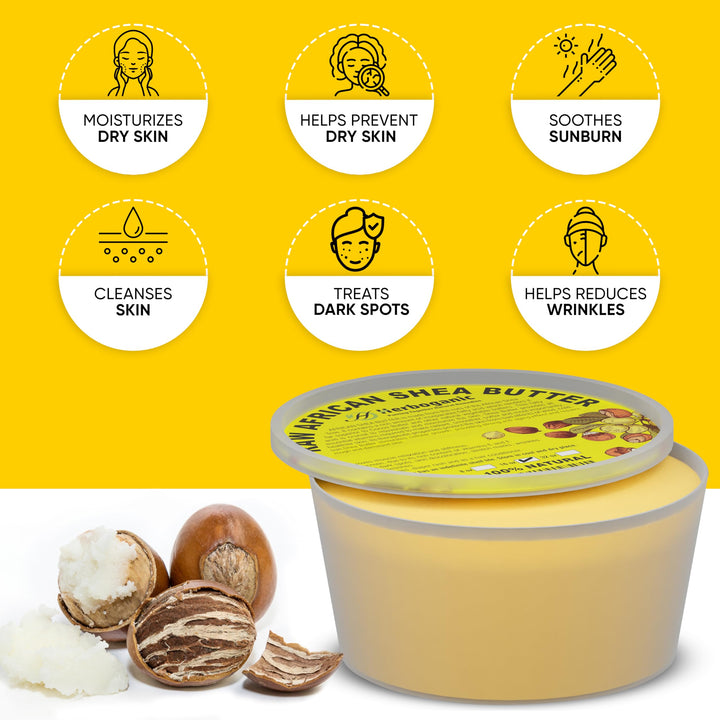 HERBOGANIC Pure African Shea Butter Raw Organic, Yellow Ivory 100% Natural Unrefined | For Body & Hair Scalp Non GMO - 16 oz