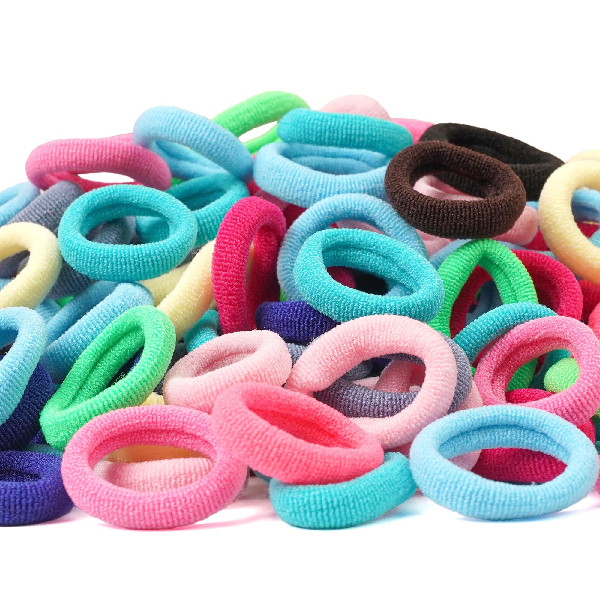 CÉLLOT 300PCS Baby Hair Ties,Diameter 0.8 Inch Seamless Finger Rubber Hair Elastics,Small Nylon Hair Ponytail Holders Hair Accessories for Girls Kids