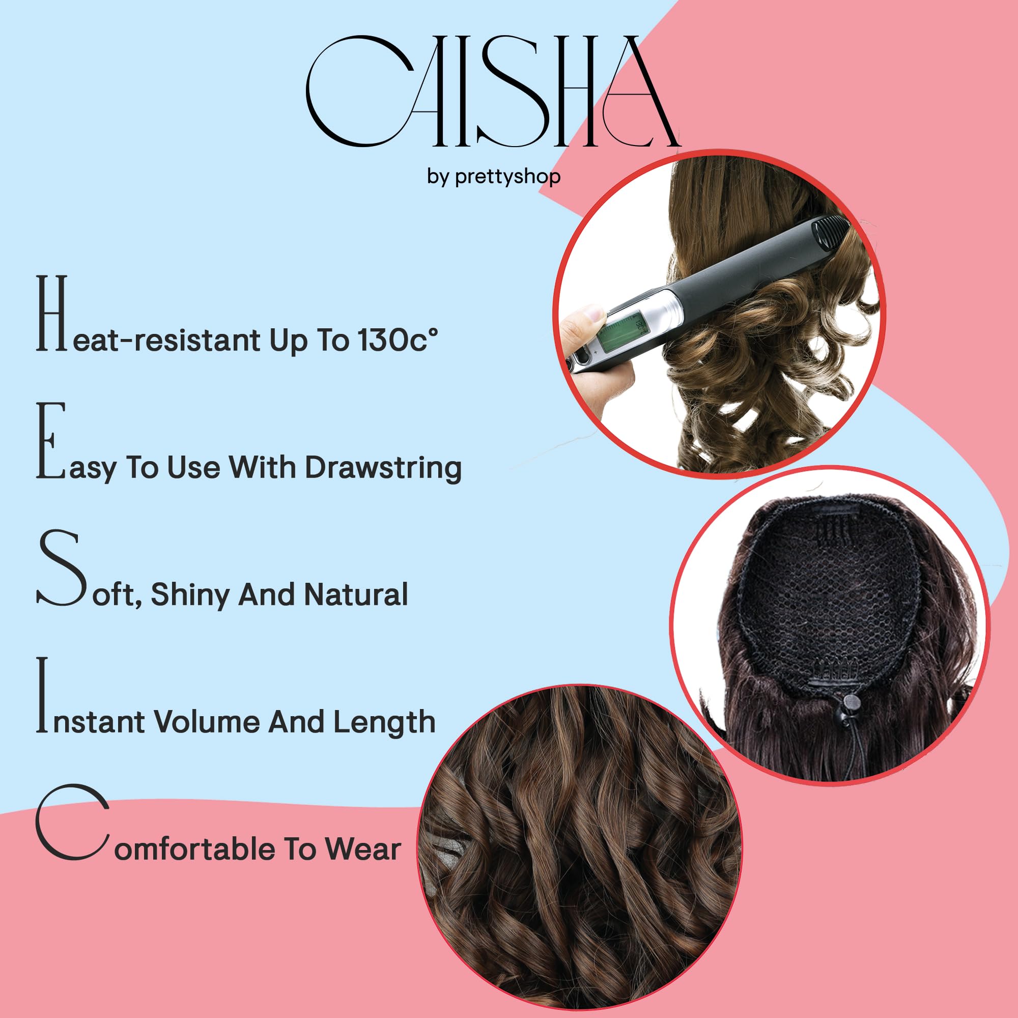 PRETTYSHOP Hair Piece Ponytail Drawstring Extension Wavy Voluminous Nature Looking Heat-Resisting 16 light blonde mix # 22H613A PH221