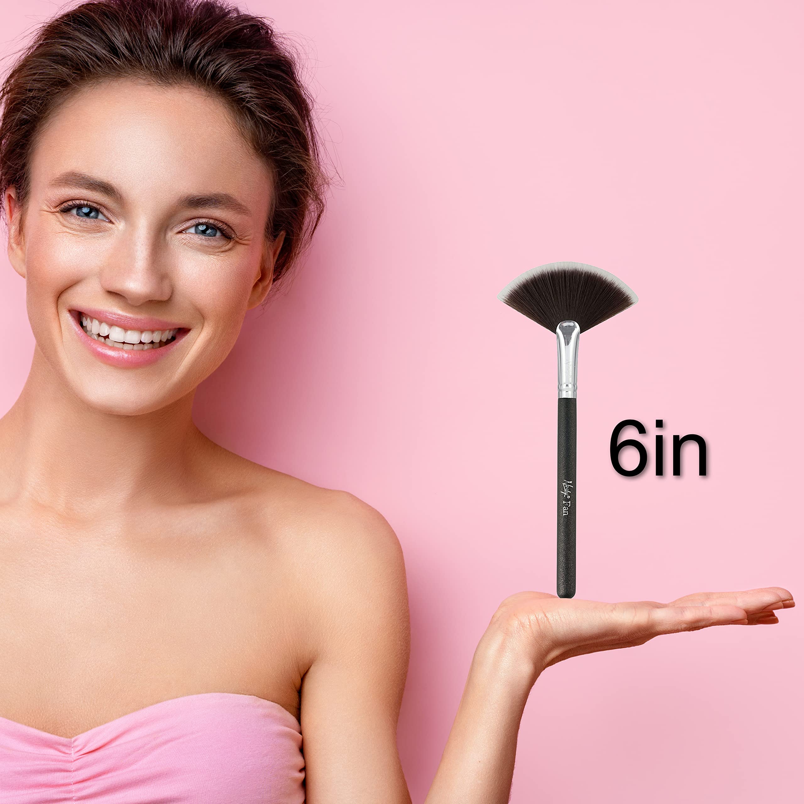 Onyx Black : Nanshy Fan Makeup Brush Highlight Contour Bonzer Blush Powder Application (Onyx Black)