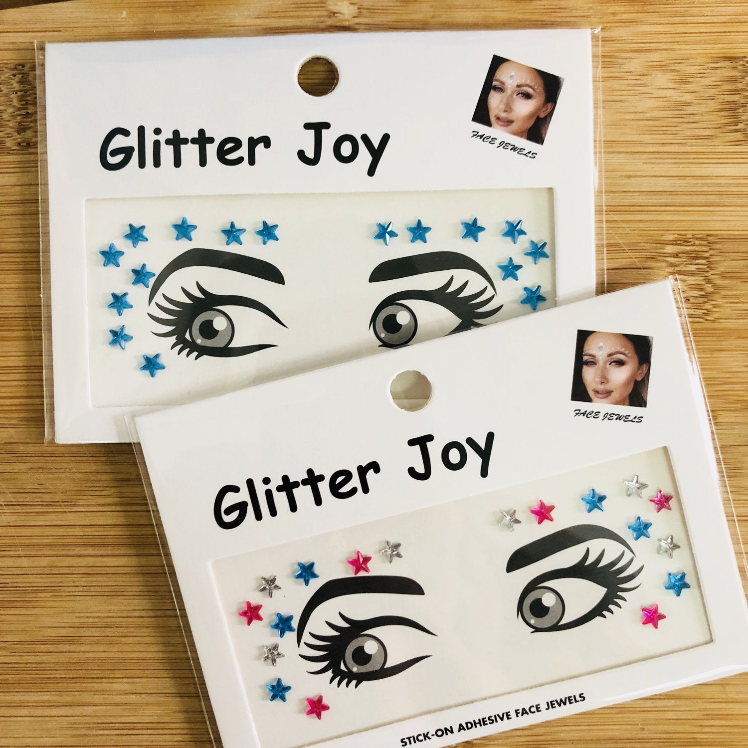Leoars 2 Sets Eye Corners Face Jewels Blue Stars Bindi Rhinestone Festival Decorations Jewels Body Glitter Crystal Sticker Temporary Tattoo