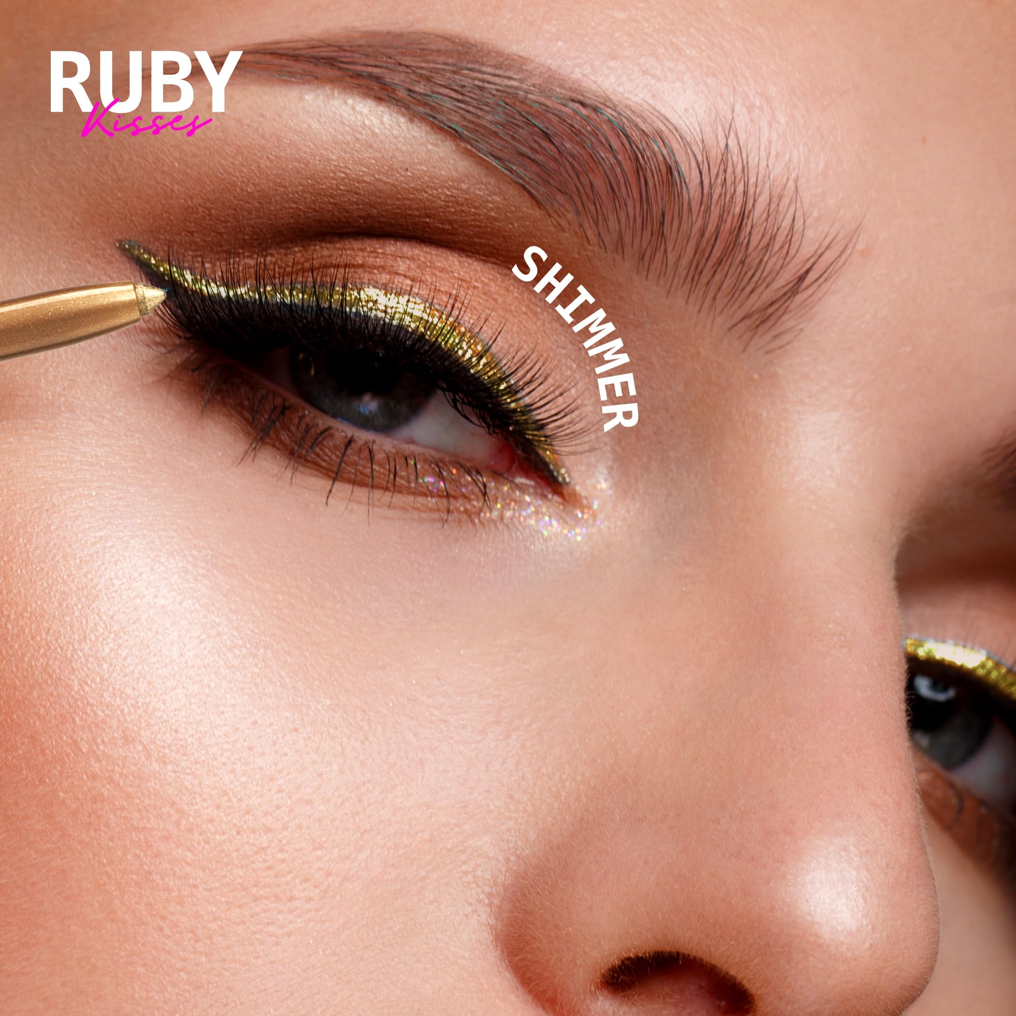 Ruby Kisses Pencil Eyeliner, Retractable Eyeliner, Waterproof, Smudge-Proof Eye Makeup, High Pigmented, 24H Long Lasting Eyepencil (Metallic Gold)