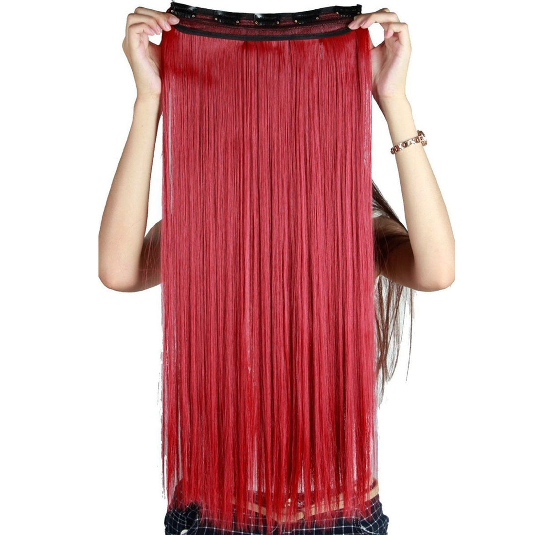 S-noilite Trendy 24/26 Straight Curly 3/4 Full Head One Piece 5clips Clip in Hair Extensions Long Poplar Style for Xmas Gifts 22colors(26-straight,dark Red)