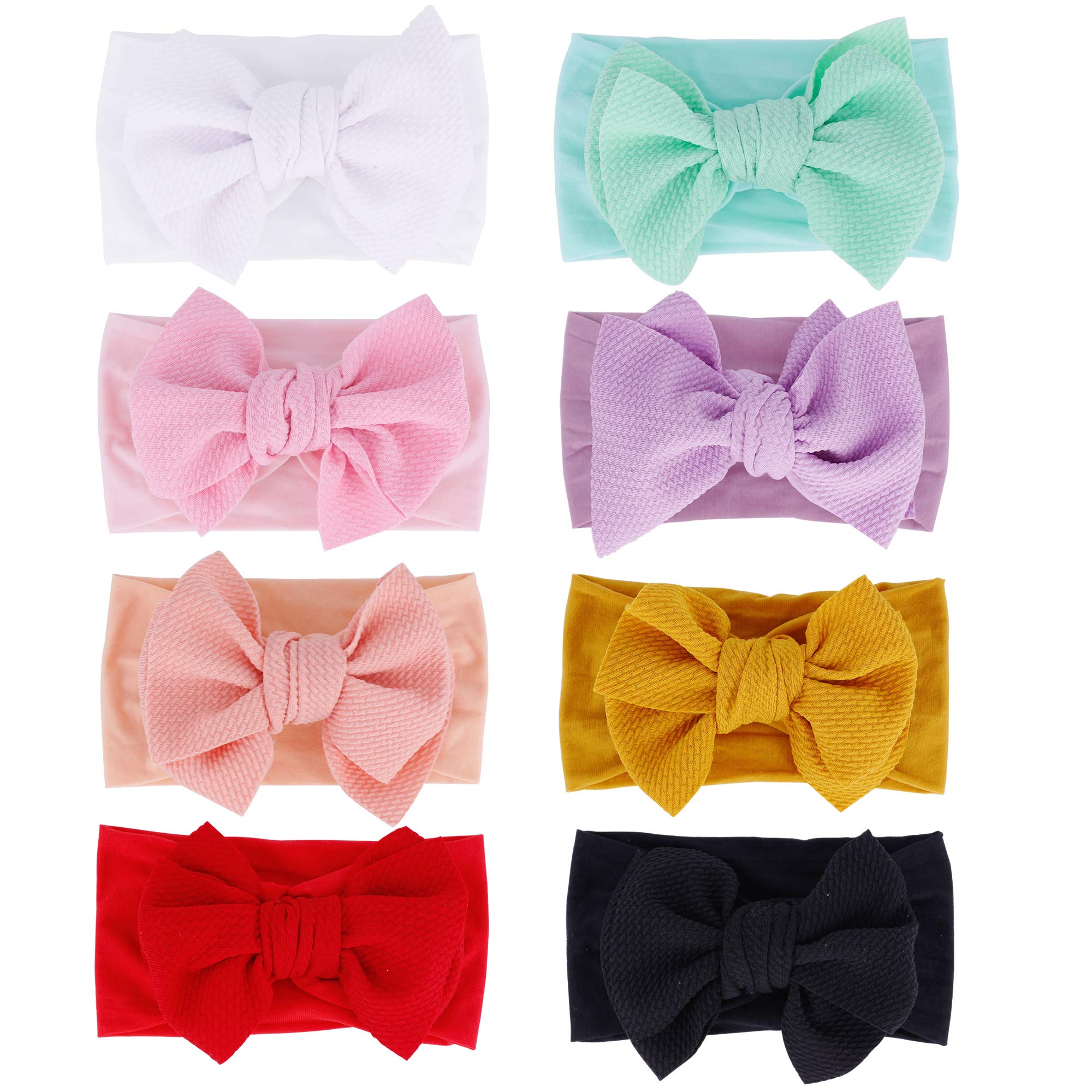 inSowni 8 Pack Big Bow Super Stretchy Nylon Headbands Turban Headwraps Hair Accessories for Baby Girls Toddlers Infants Kids