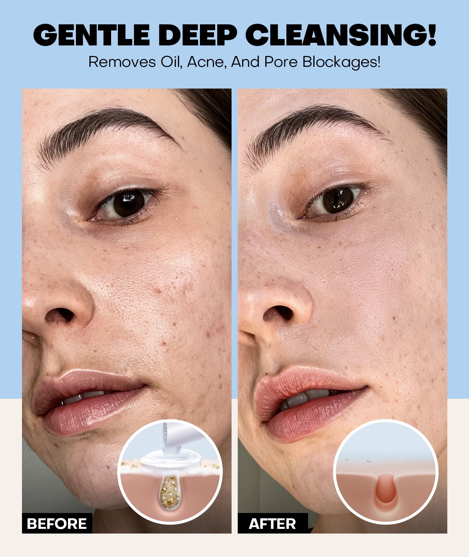 Gentle Foaming Face Wash, Deep Cleansing Facial Cleanser with Brush Moisturizing & Non-Irritating Face Cleanser for Sensitive Dry All Skin, PH Balancing Oil Control Pore Cleaner for Fresh(Blue)