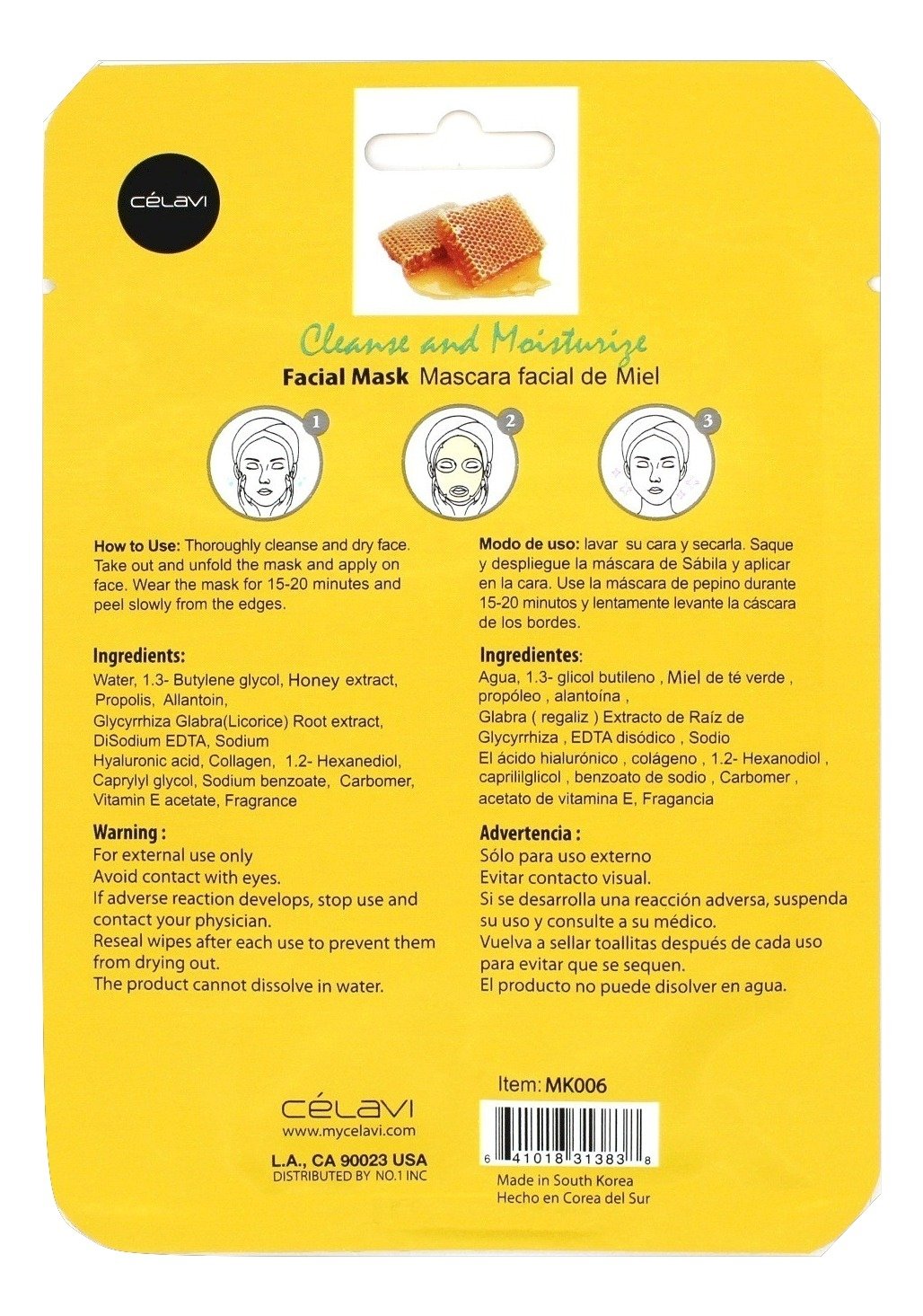 Celavi Essence Facial Mask Paper Sheet Korea Skin Care Moisturizing 24 Pack (Honey)