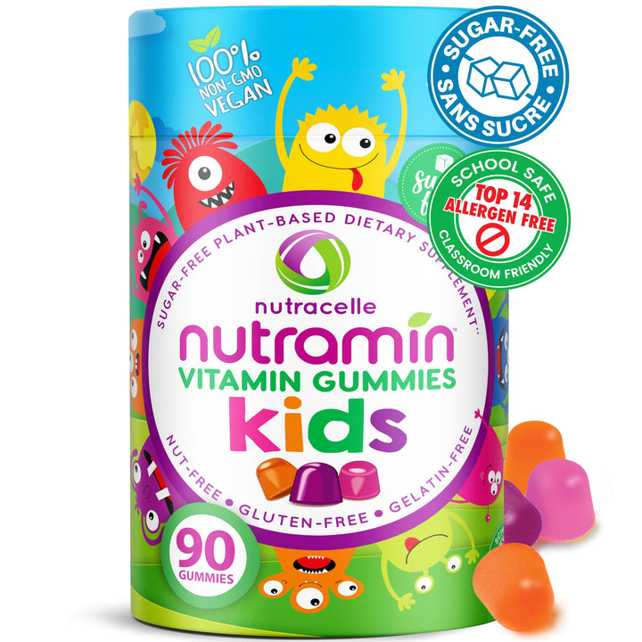 Nutracelle NUTRAMIN Sugar-Free, Allergen-Free 100% Vegan Gummy Multivitamins for Kids - Great Tasting Natural Gummies Your Kids Will Love - 90 Count Bottle