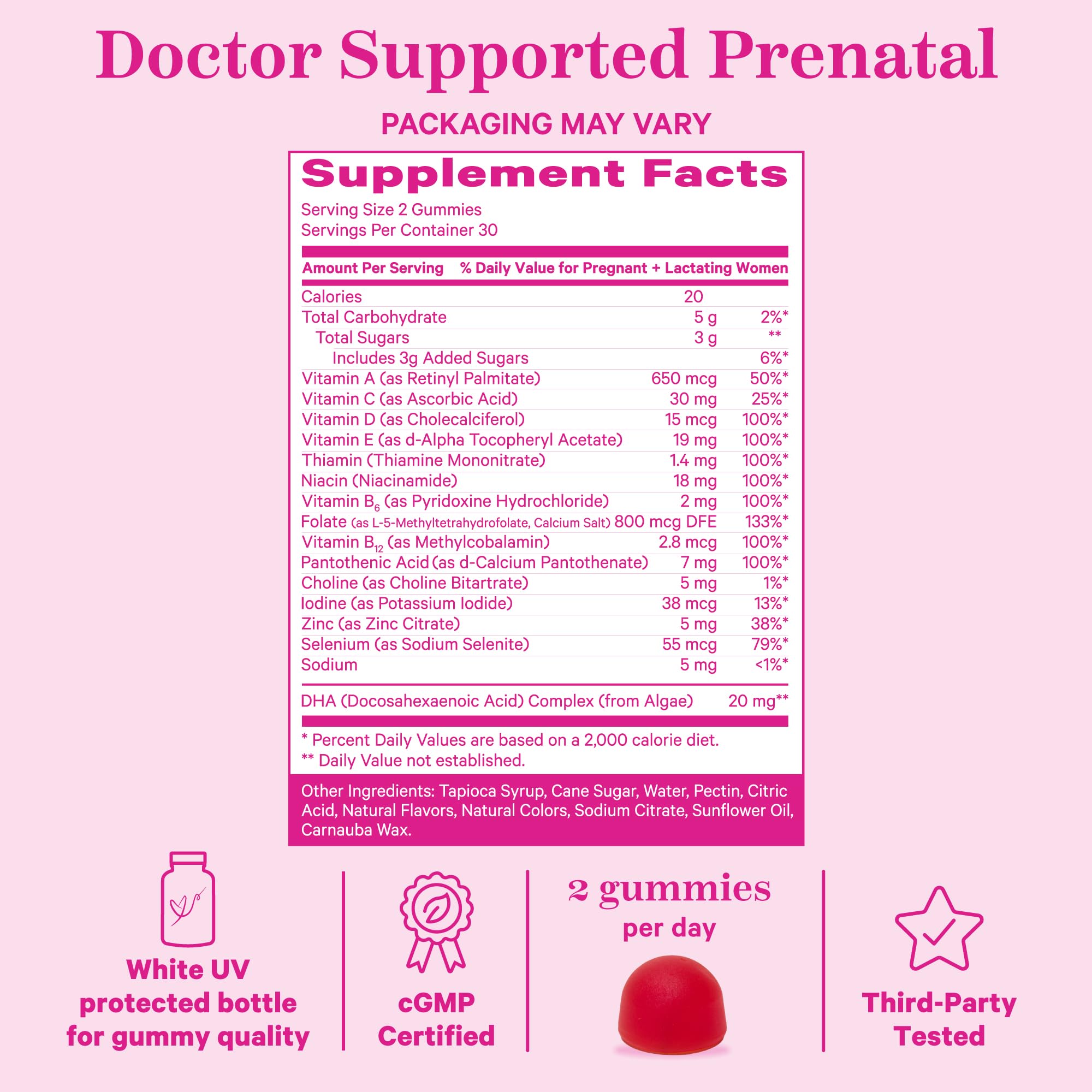 Pink Stork Premium Prenatal Gummy Vitamins with DHA, Folate, and Vitamin D - Multivitamin and Nutrient Blend for Neural Tube and Fetal Brain Development - Pregnancy Must Haves - 60 Vegan Gummies