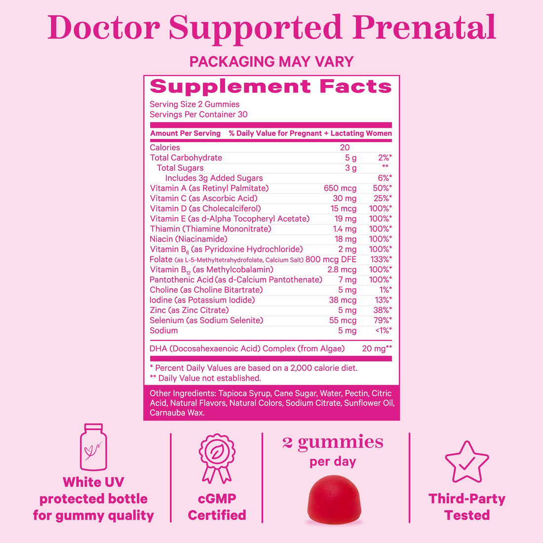 Pink Stork Premium Prenatal Gummy Vitamins with DHA, Folate, and Vitamin D - Multivitamin and Nutrient Blend for Neural Tube and Fetal Brain Development - Pregnancy Must Haves - 60 Vegan Gummies