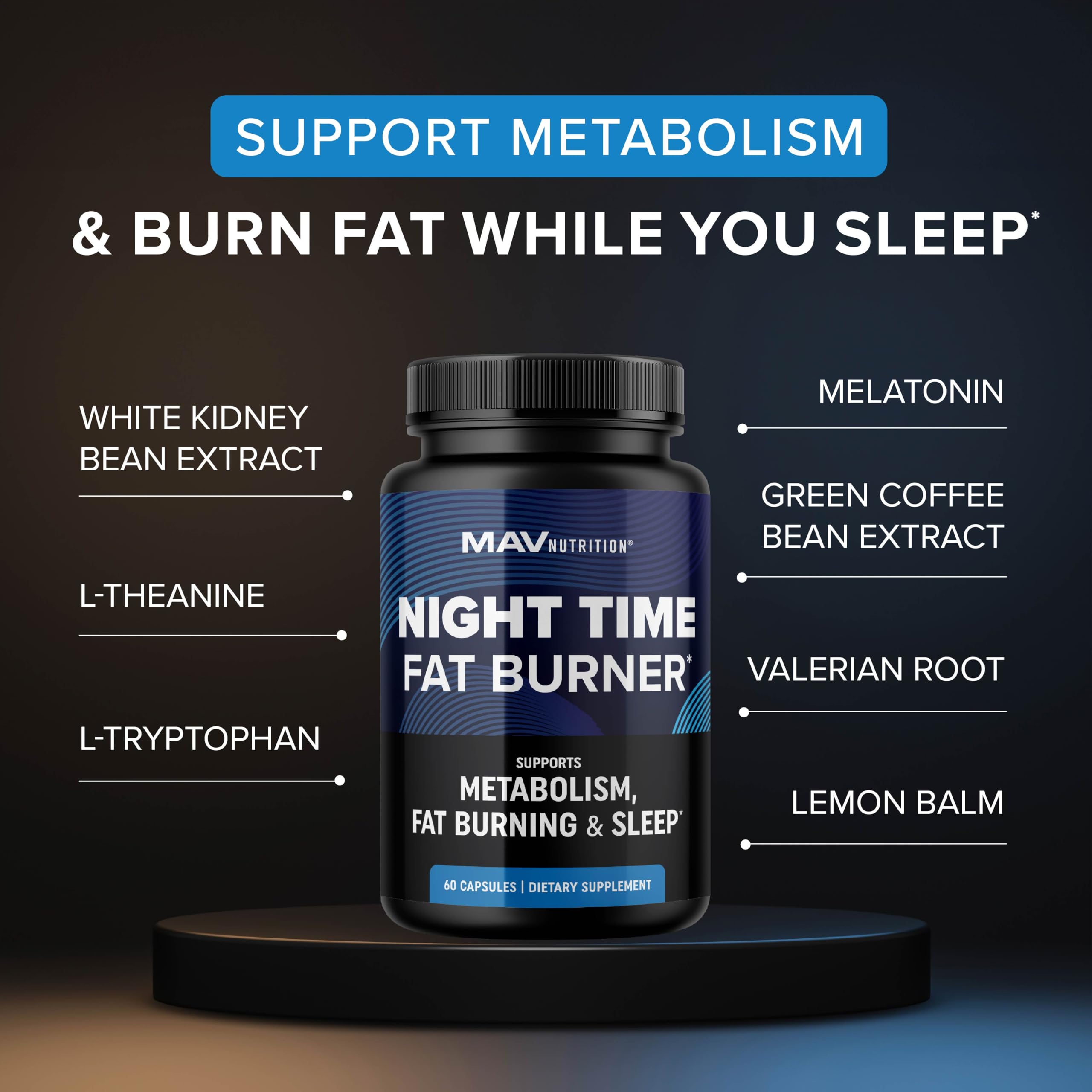 Night Time Fat Burner for Weight Loss Support & Sleep Aid | Appetite Suppressant, Carb Blocker, Overnight Metabolism Booster for Stomach Fat Burner & Night Shred with Melatonin | Non-GMO, Vegan 60ct