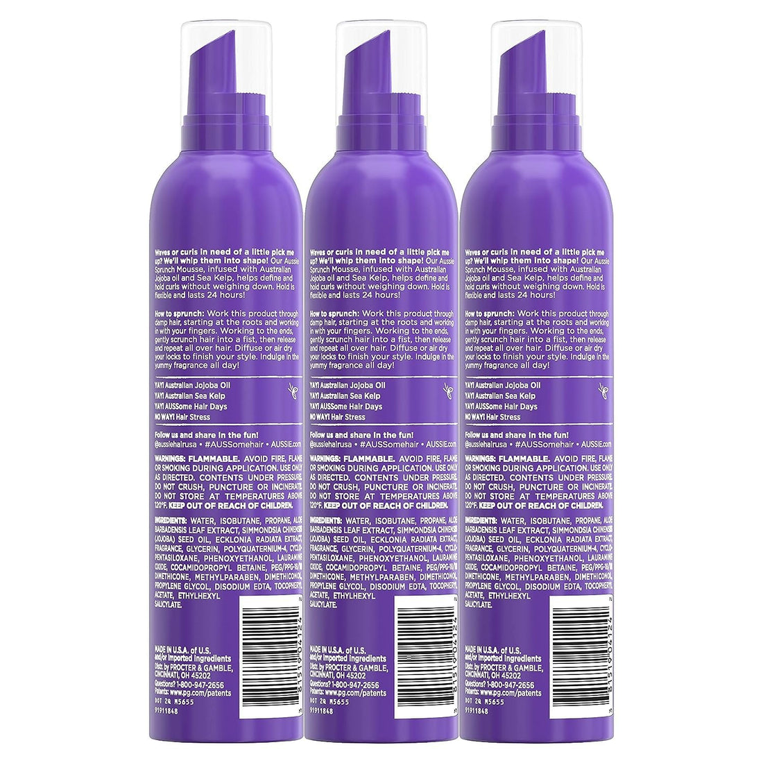 Aussie Sprunch Hair Mousse + Leave-In Conditioner 6.8 Oz (Pack of 3)