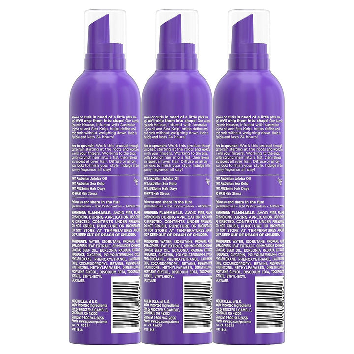 Aussie Sprunch Hair Mousse + Leave-In Conditioner 6.8 Oz (Pack of 3)