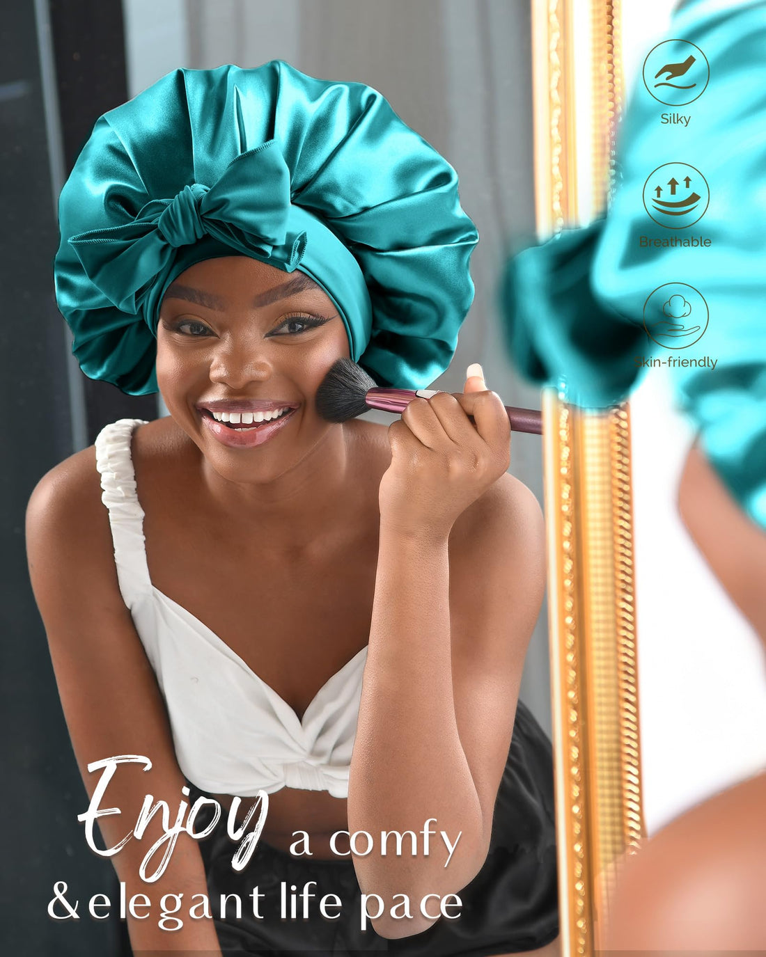 Yanibest Adjustable Satin Bonnet for Sleeping, Double Layer Silk Hair Bonnet with Tie Band for Unisex Women Men Curly Natural