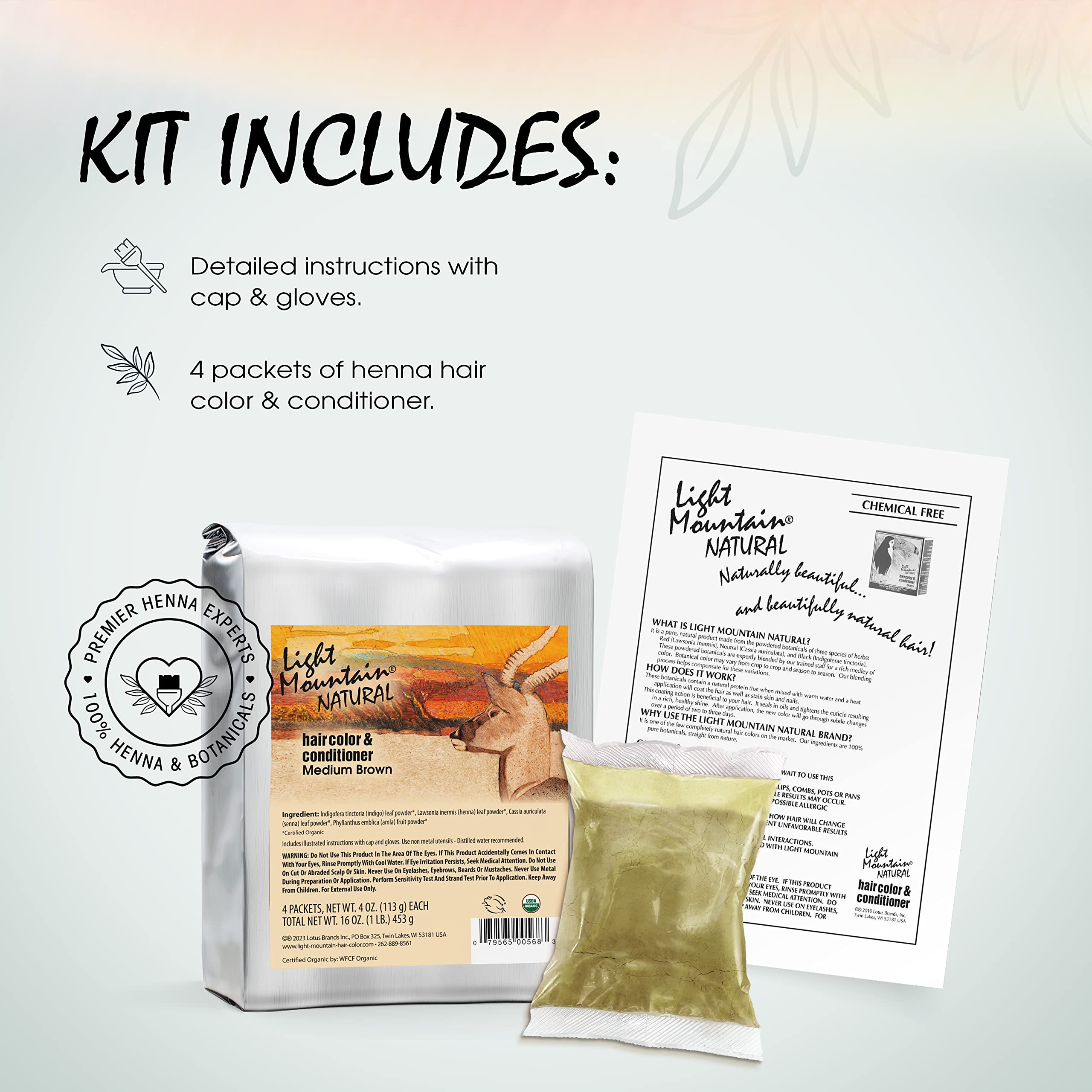 Light Mountain Natural Bulk Hair Color and Conditioner, Medium Brown, 16 Ounce