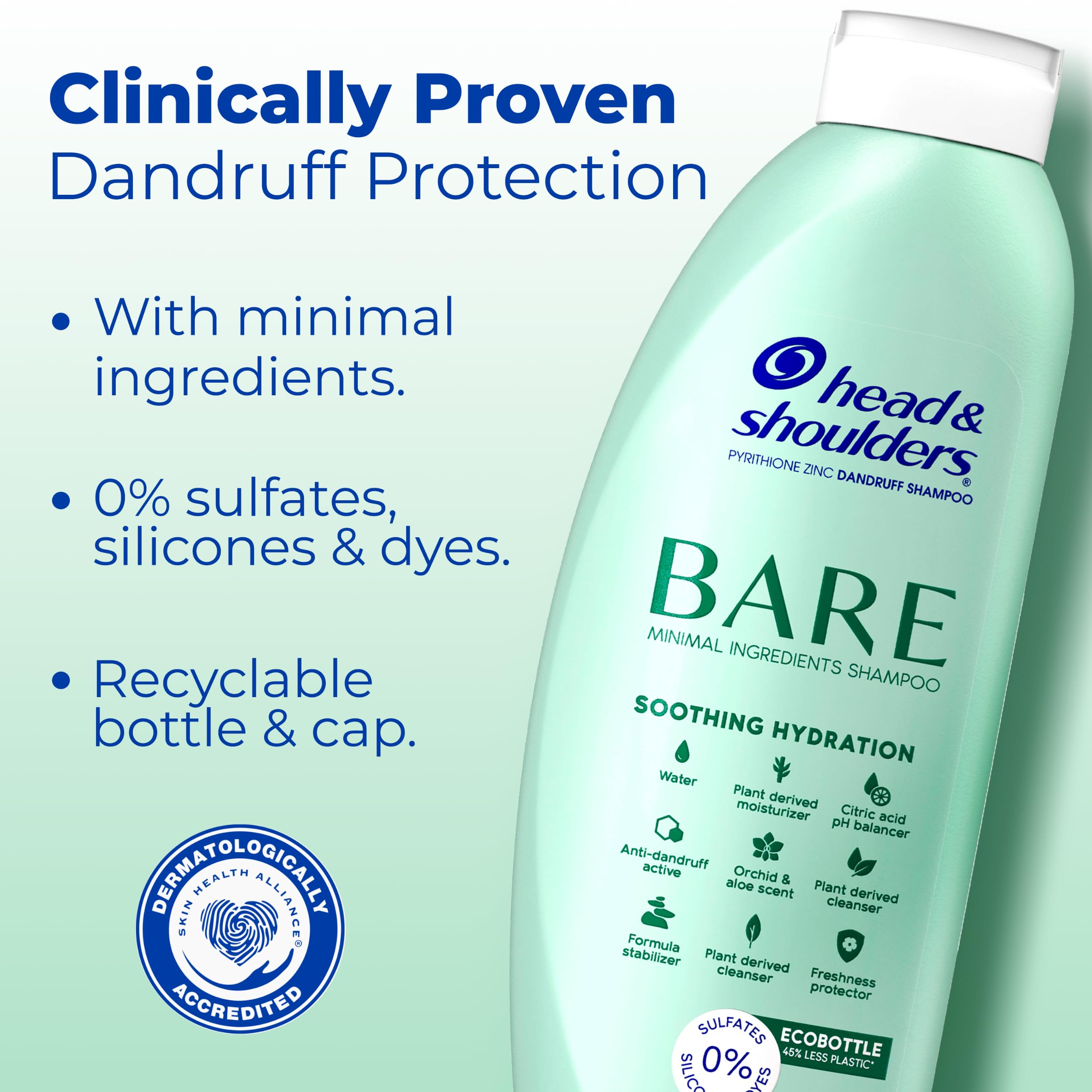 Head & Shoulders BARE Dandruff Shampoo Twin Pack, Sulfate-Free, Silicion-Free, Dye-Free, Eco-Friendly Bottles, Safe for All Hair Types, 13.5 Fl Oz Each (Set of 2)